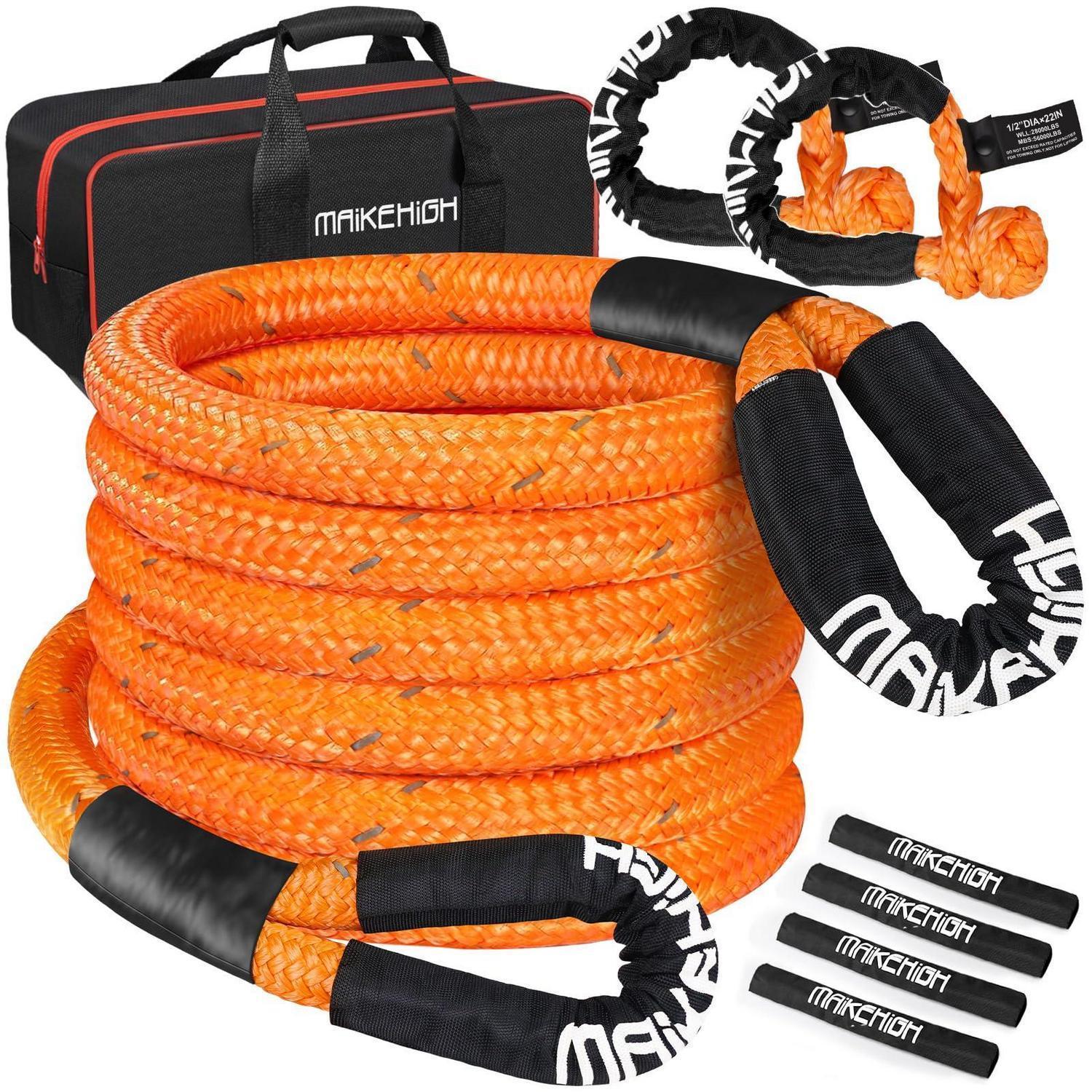 Kinetisches Abschleppseil 25,4t Mit 2 Weichen Schäkeln, 9m, Orange, Inkl. Tasche