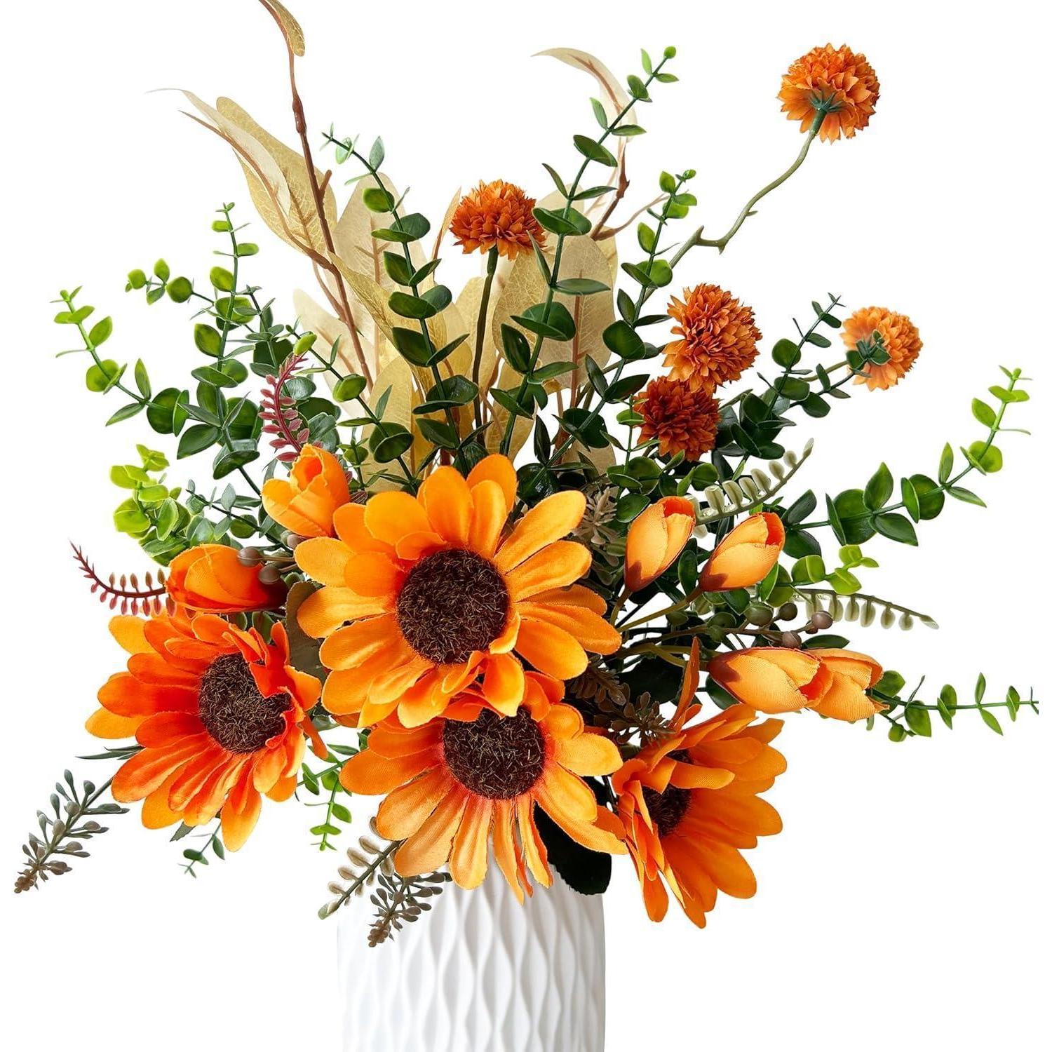 Künstlicher Blumenstrauß Sonnenblumen & Eukalyptus, Herbstdeko 32-46cm