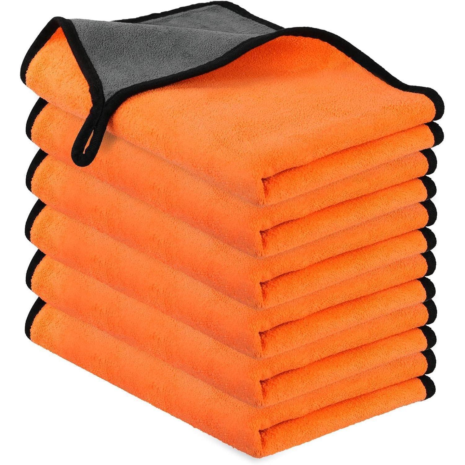 Mikrofasertücher Auto 6 Stück, 400gsm, Fusselfrei, 60x40cm, Orange/grau