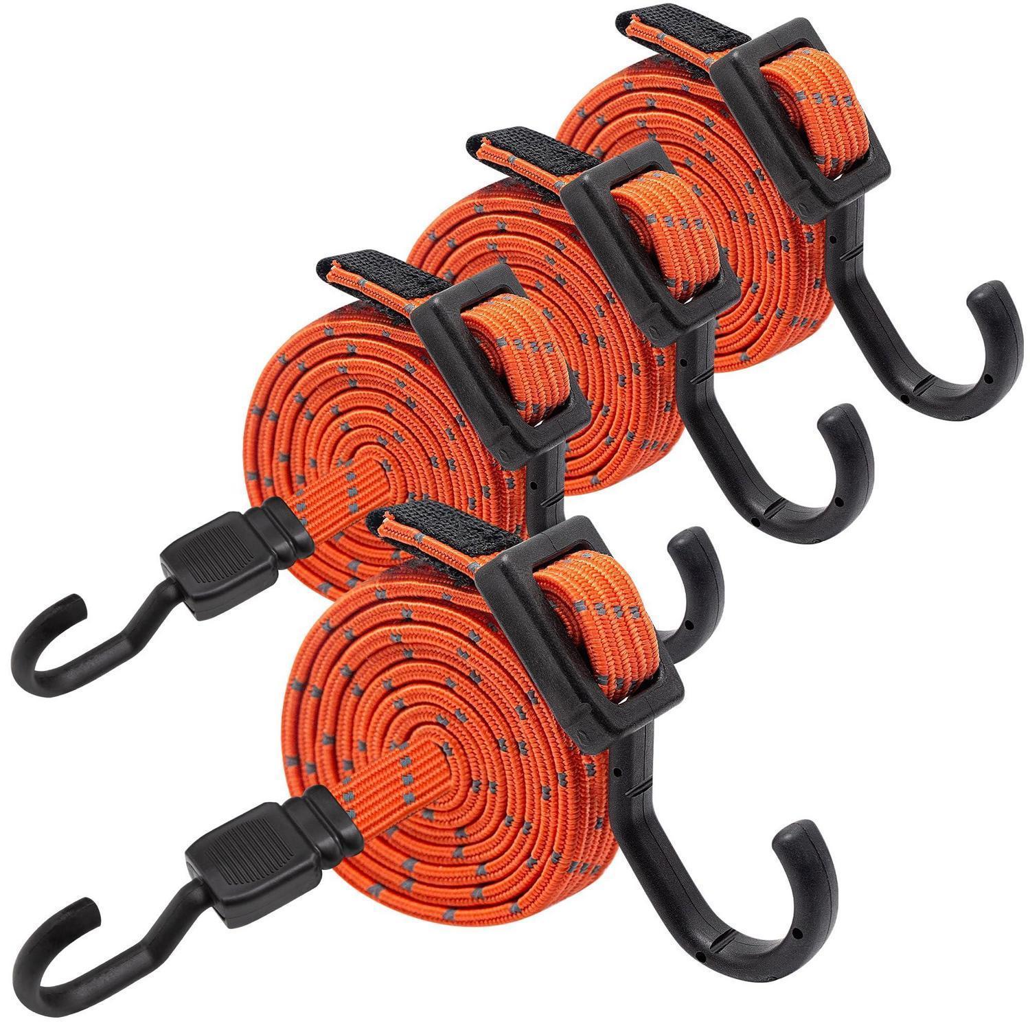 Gummispanner Mit Haken 4er Set, 100cm Flach, Reflektierend Orange
