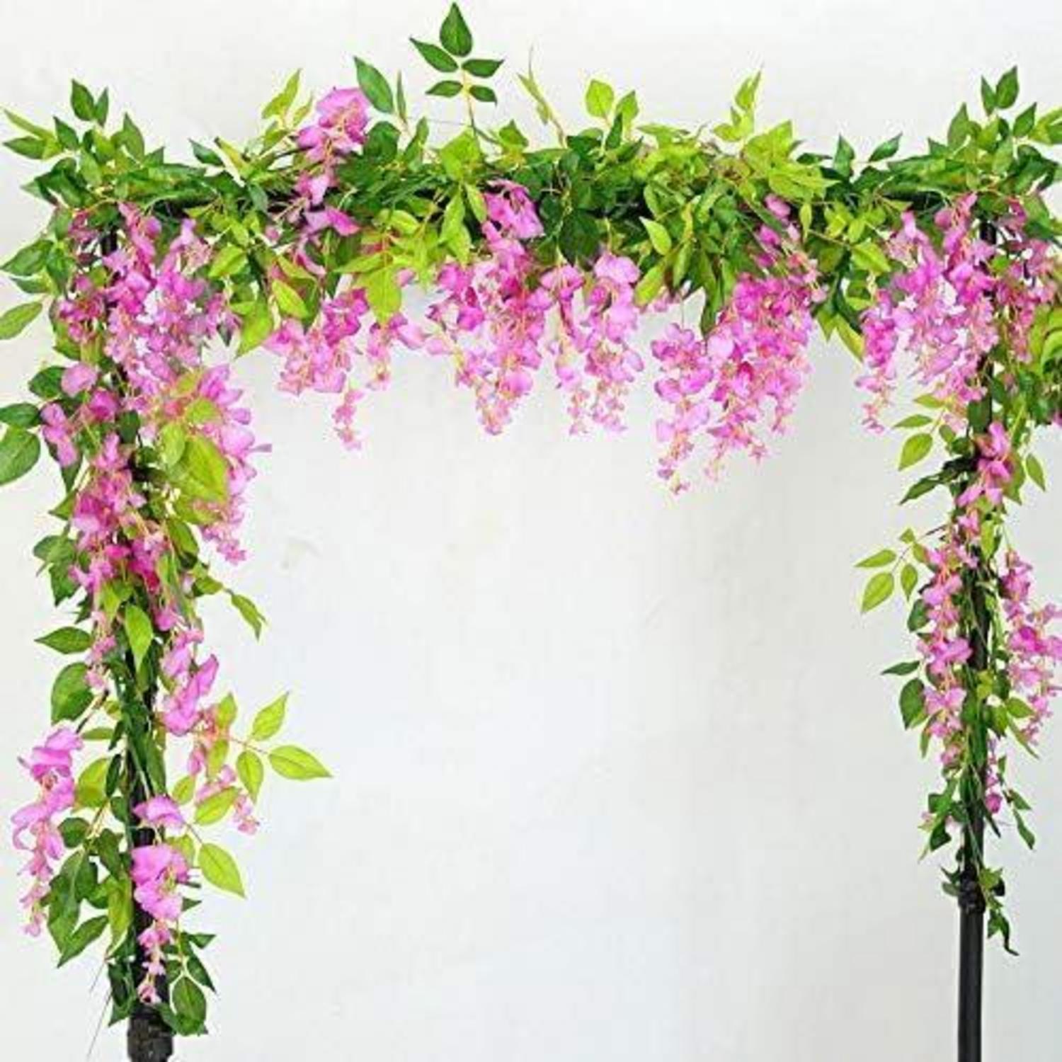 2x Kunstglyzinie 1.8m Rosa Hängende Kunstblumen Seidenblumen Ranken