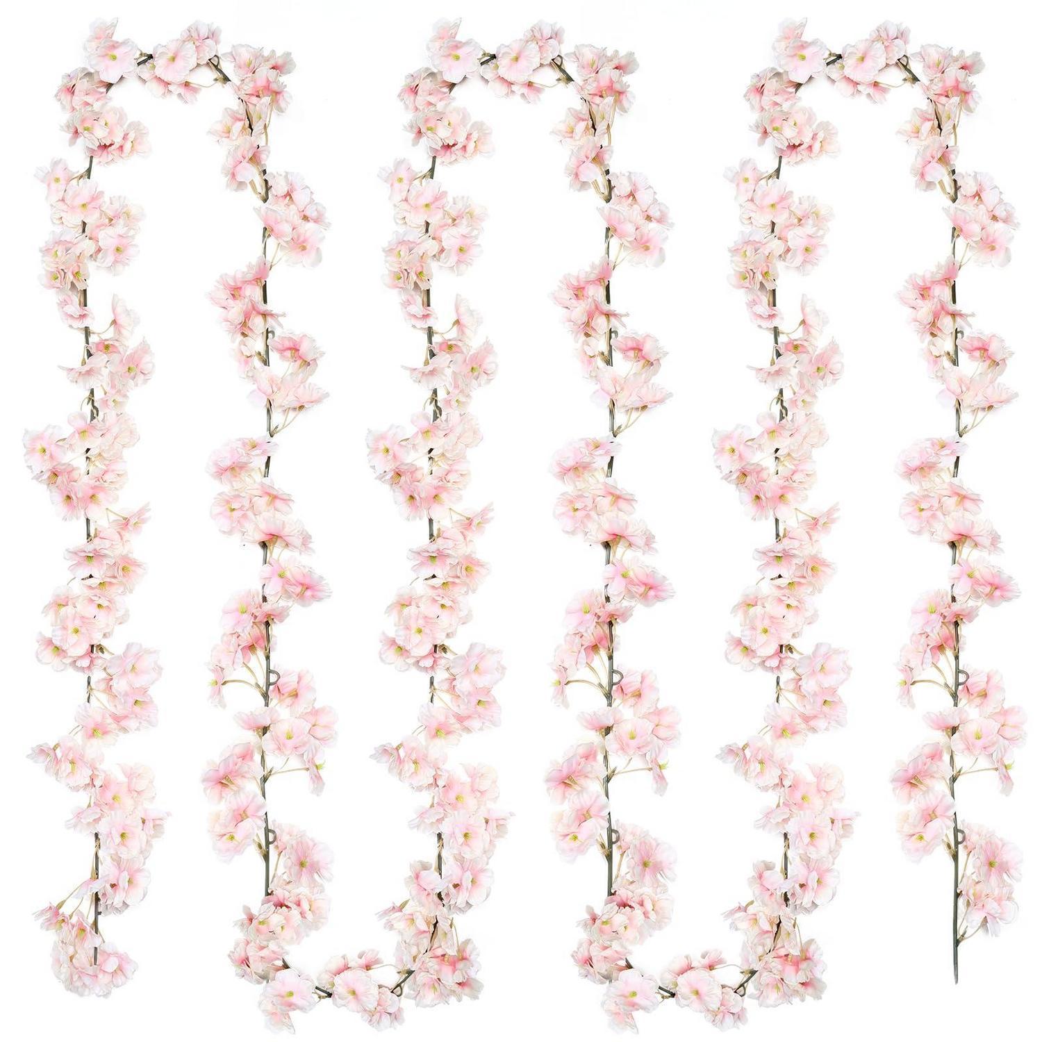 2x Künstliche Kirschblütengirlande 180cm Rosa Hängende Blumen Deko Für Innen & Außen