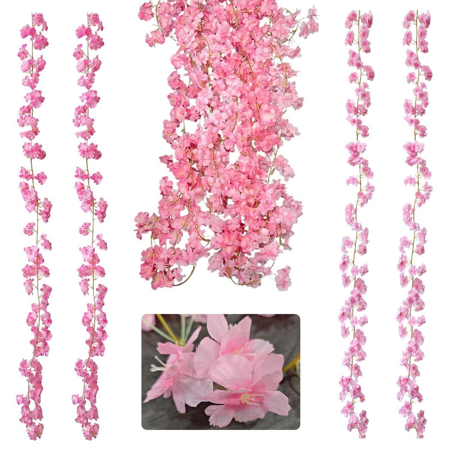 4er Set Kirschblüten Girlande 2,3m Kunstblumen Ranke Hellrosa & Dunkelrosa