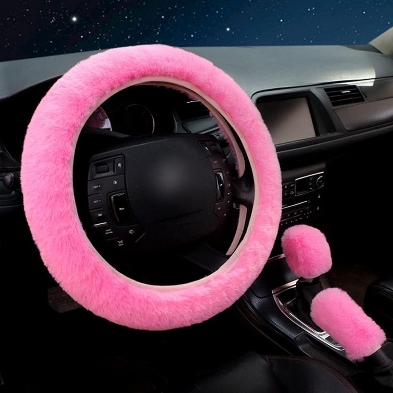 Plüsch Lenkradbezug 3er Set Für 36-39cm Lenkräder Rosa