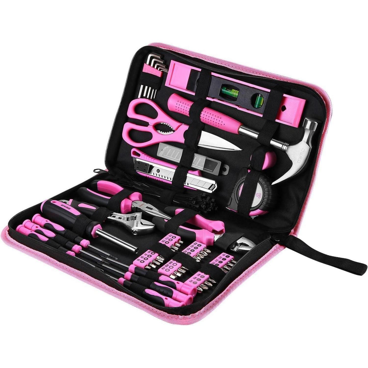 110-teiliges Werkzeugset Für Haushalt Und Diy, Pink, Mit Tragetasche