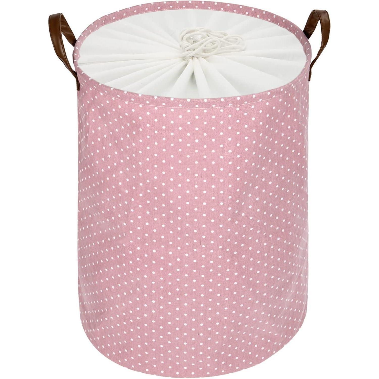 Faltbarer Wäschekorb Mit Tunnelzug, 51cm, Rosa Mit Punkten
