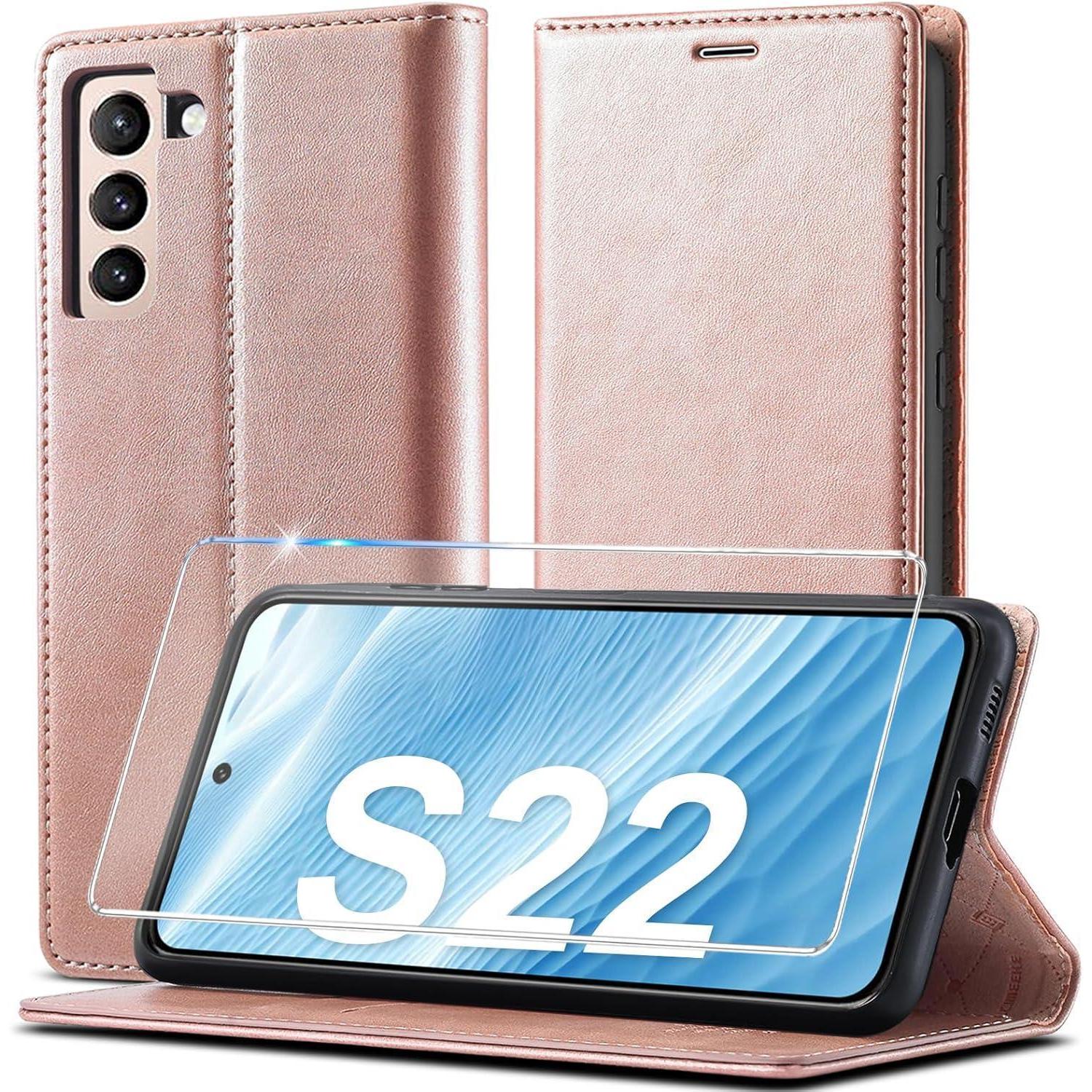 Klapphülle Für Samsung Galaxy S22 Mit Kartenfach, Ständerfunktion Und Displayschutzfolie
