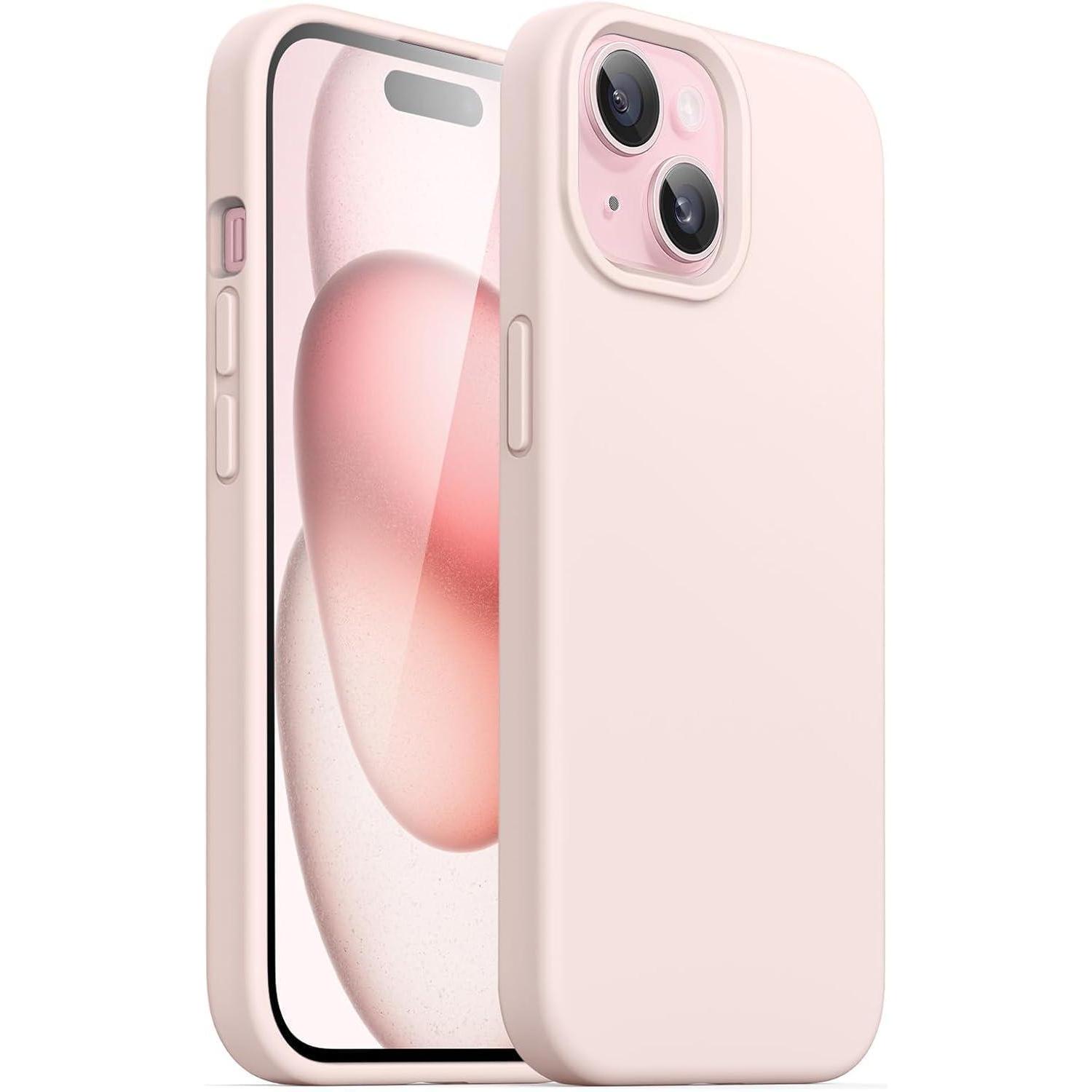 Silikon Hülle Für Iphone 15 6,1 Zoll, Ganzkörper Schutzhülle, Hellrosa