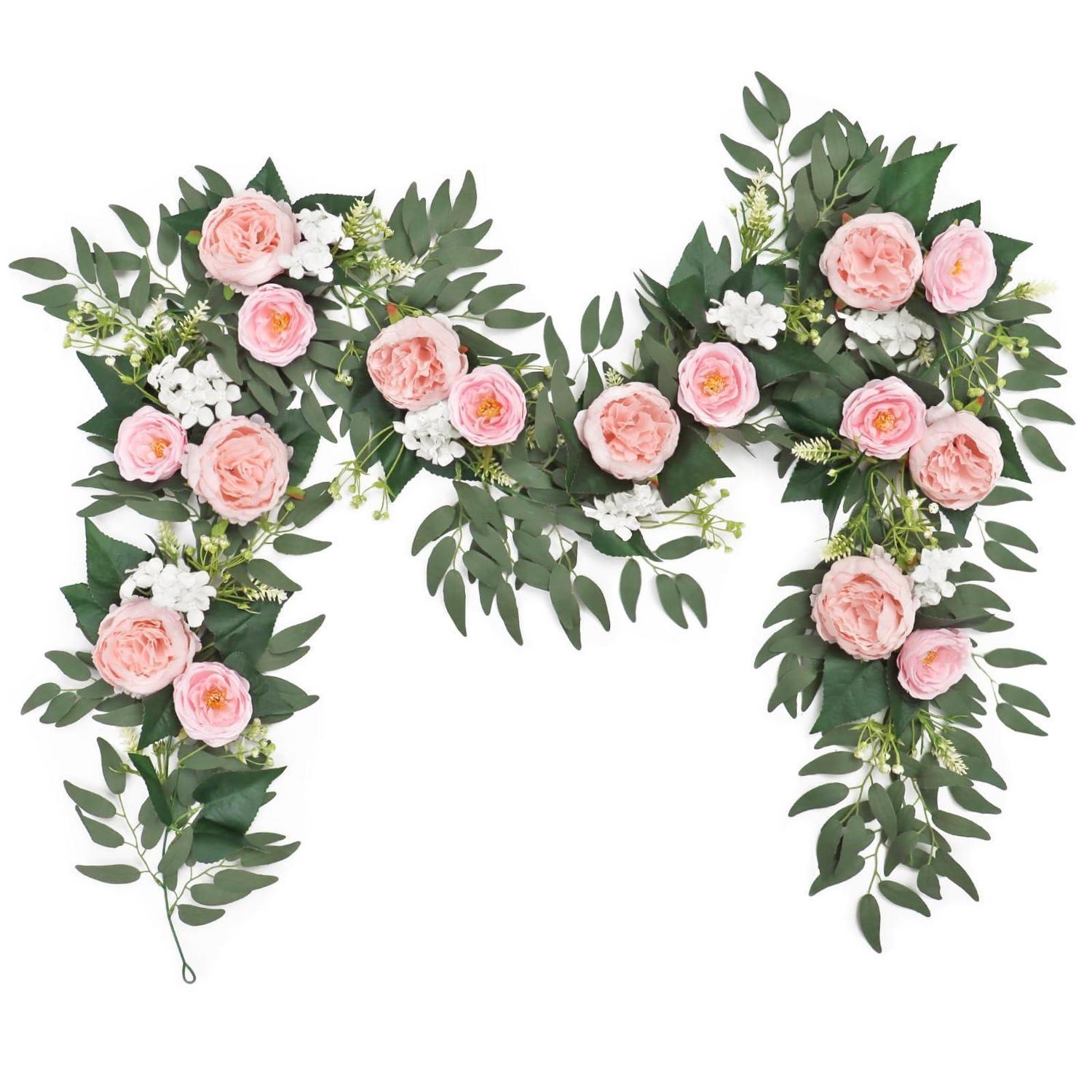 Künstliche Blumen Girlande Eukalyptus Mit Rosen, Hellrosa, 2 Stück