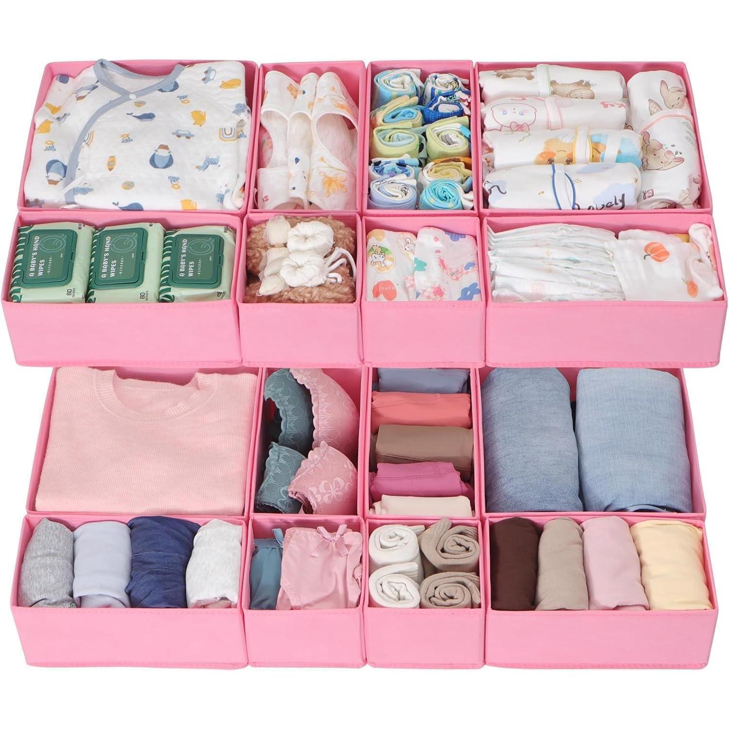 16er Set Schubladen Organizer Rosa, Faltbar, Modular, Für Kleiderschrank & Kommode