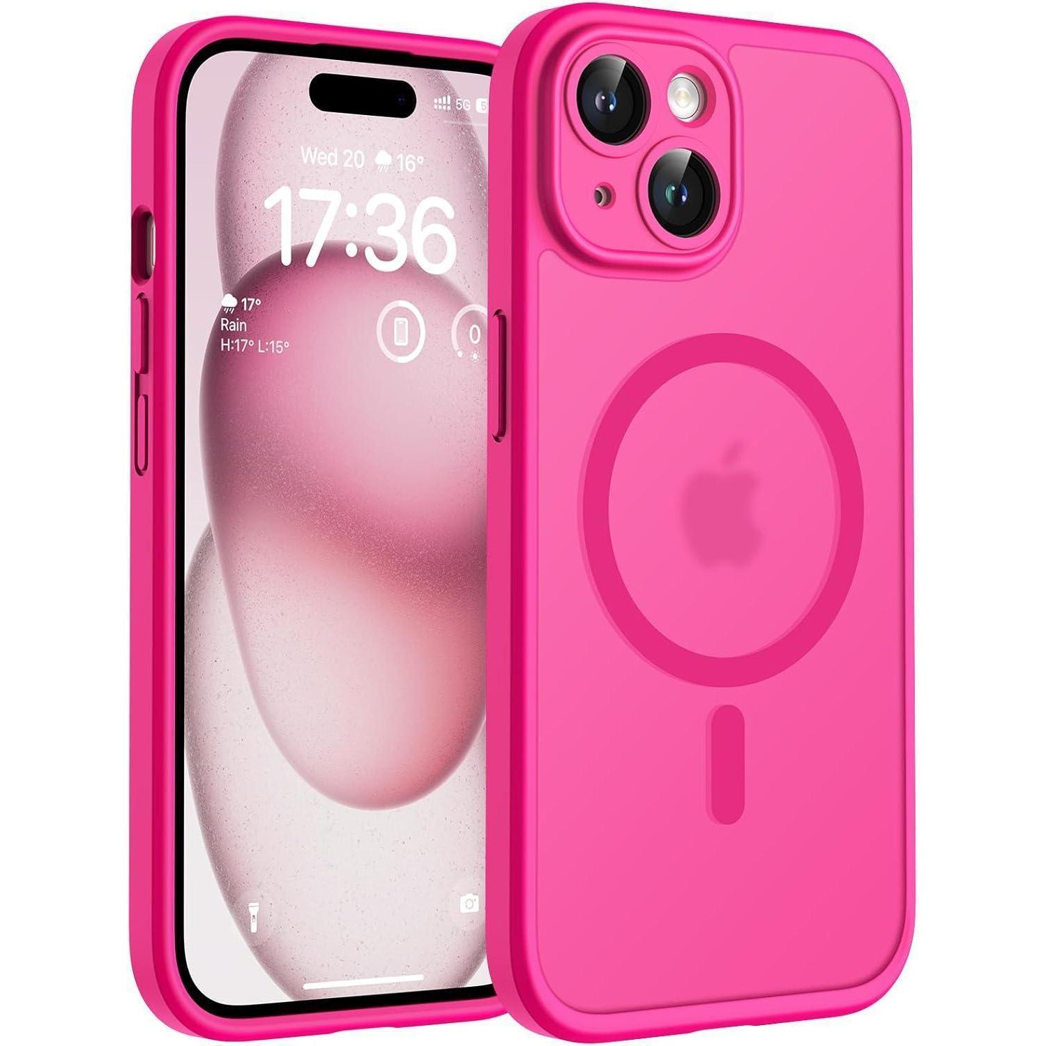 Iphone 15 Hülle Magsafe, Stoßfest, Kameraschutz, Heißes Rosa