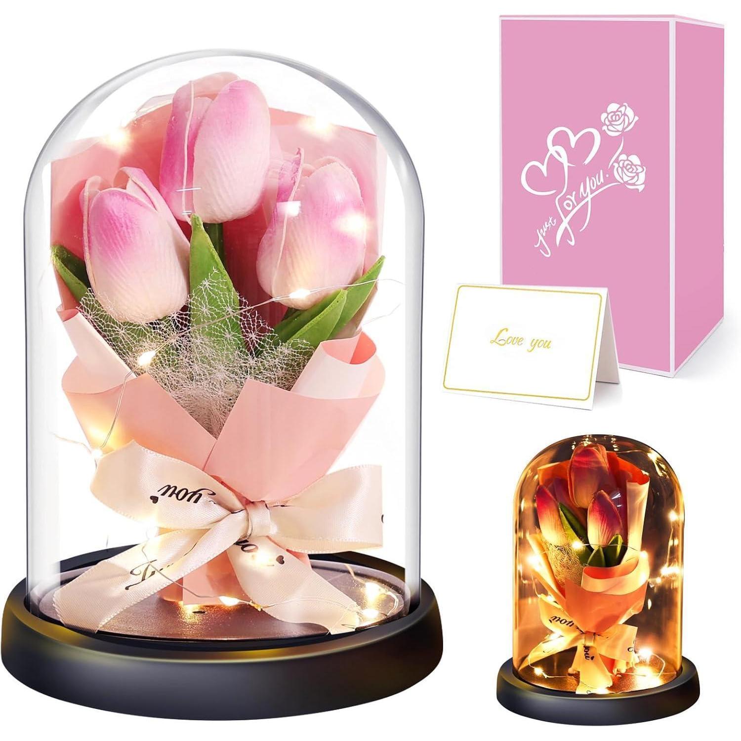 Künstliche Tulpen Im Glas Mit Led, Ewige Blumen Als Geschenk Für Frauen
