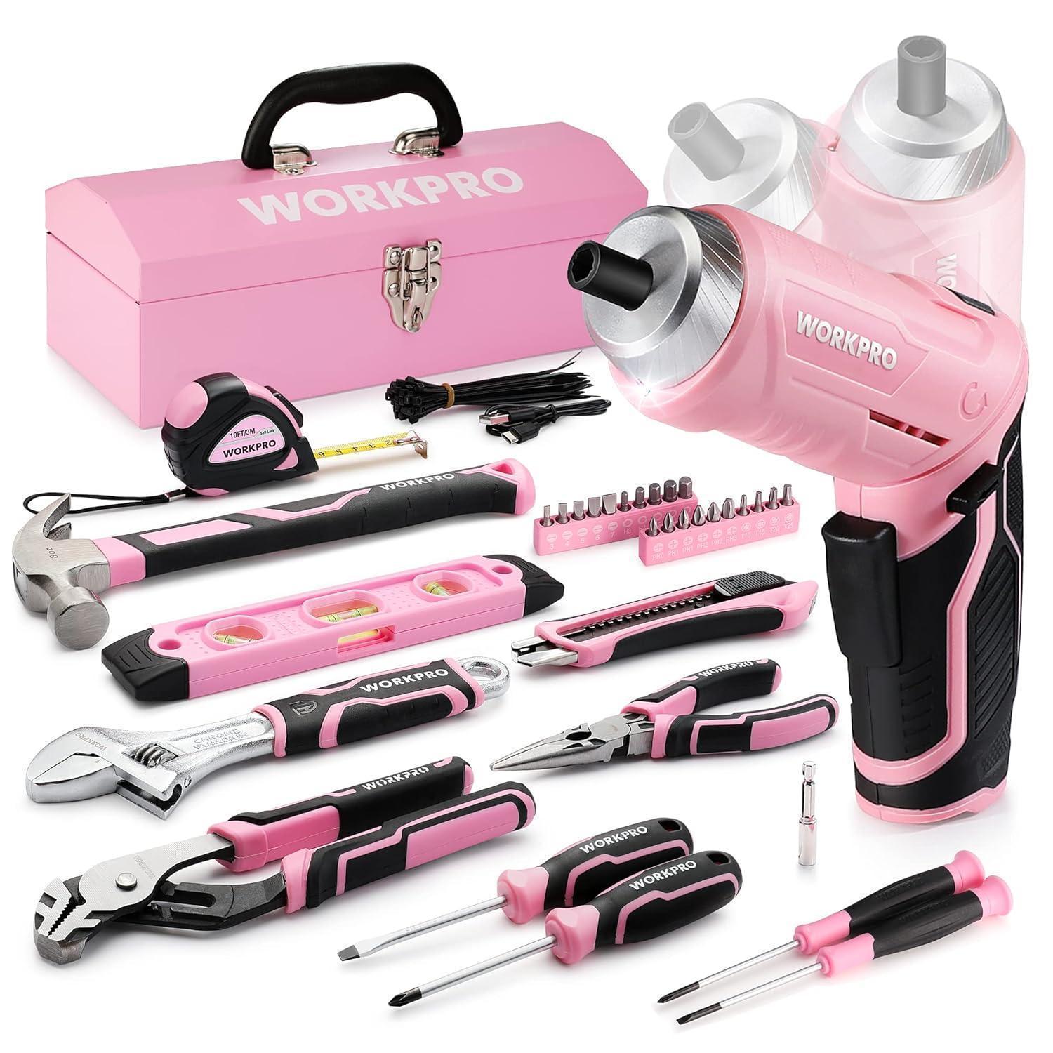 73-teiliges Werkzeugset Rosa Mit Akkuschrauber, Metallkoffer, Für Haushalt & Reparatur