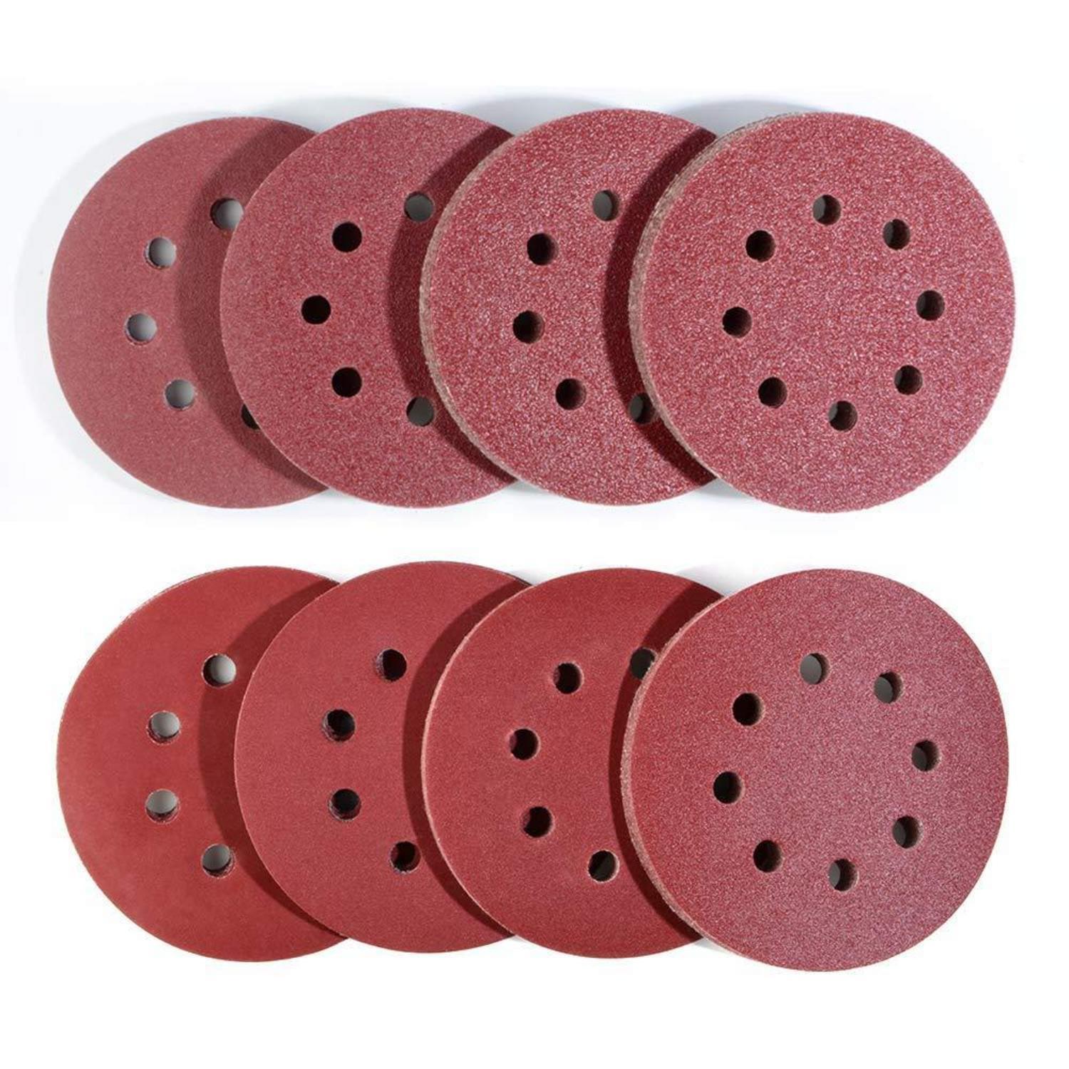 80x Exzenterschleifpapier 125mm Klett, 8 Loch, Gemischte Körnung 40-400