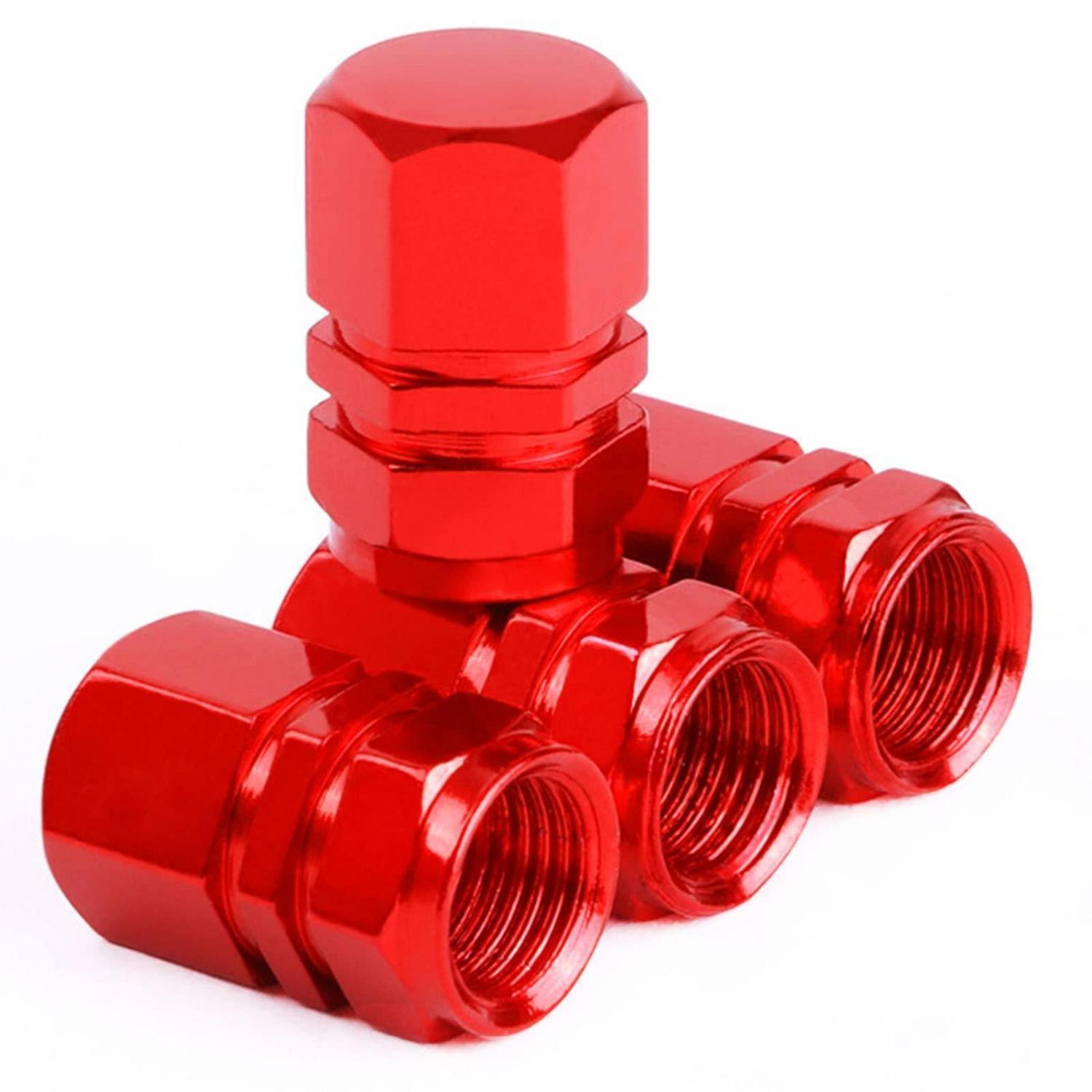 4er Set Aluminium Ventilkappen Rot Für Auto, Motorrad, Fahrrad