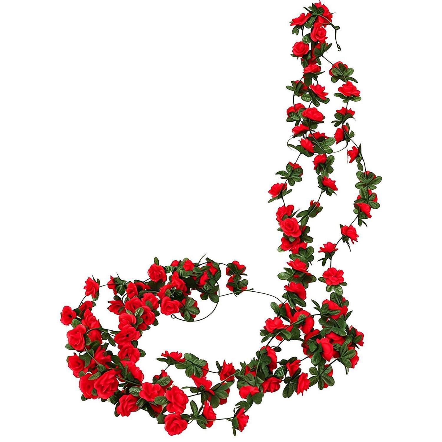 3er Set Künstliche Blumengirlande Rosen Rot 2,45m - Deko Für Hochzeit, Garten & Haus