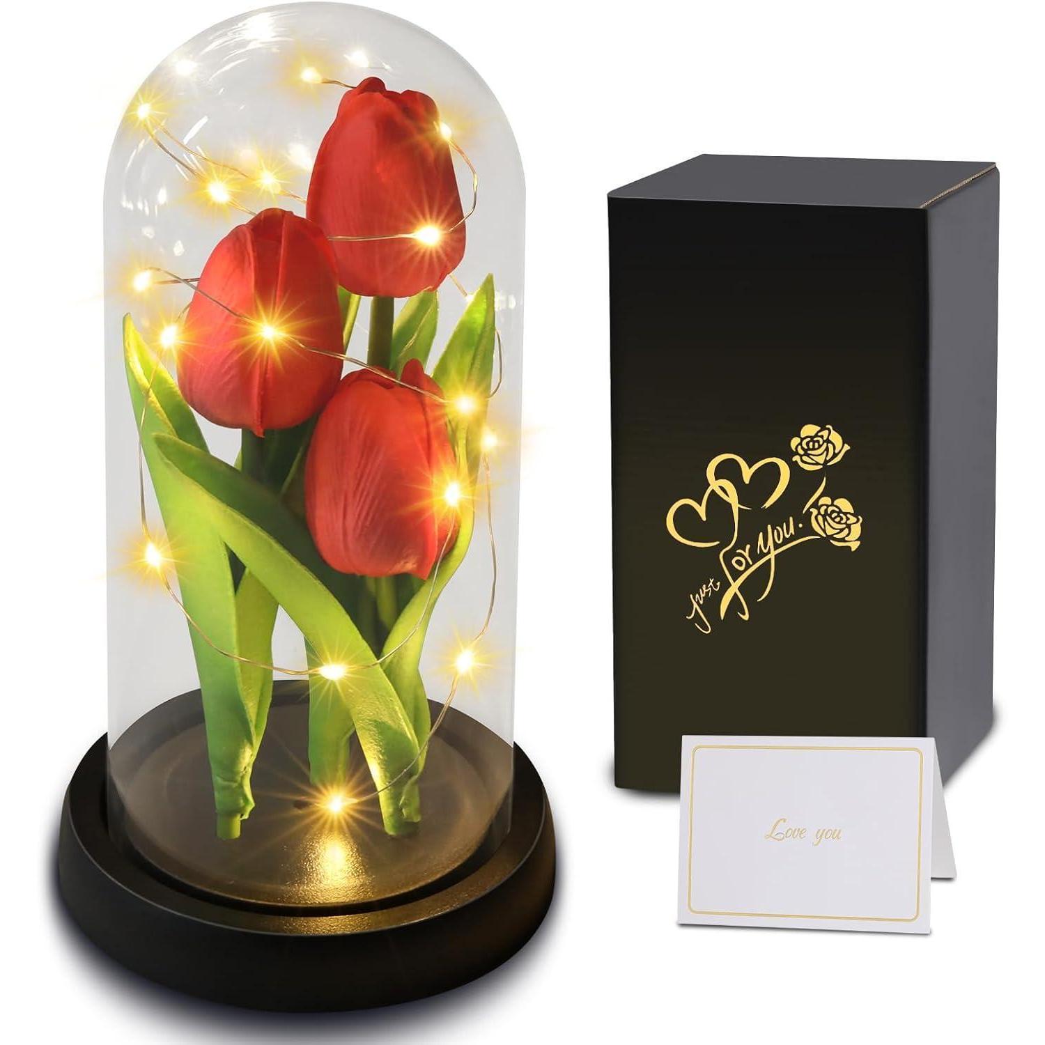 Künstliche Tulpe In Glaskuppel Mit Led-licht, Ewige Blume Als Geschenk Für Frauen