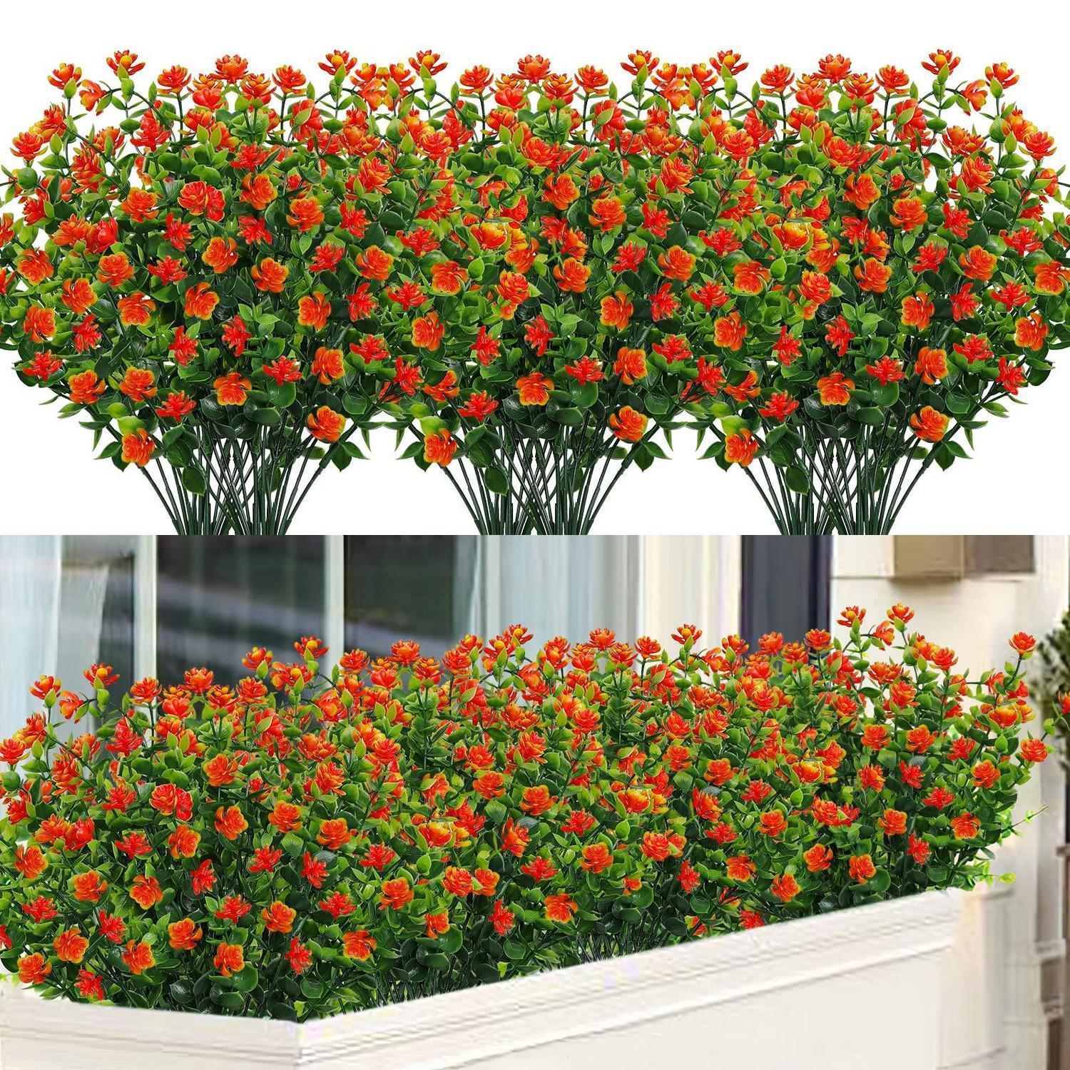8x Künstliche Blumensträuße Eukalyptus Deko Uv-beständig Rot 35cm