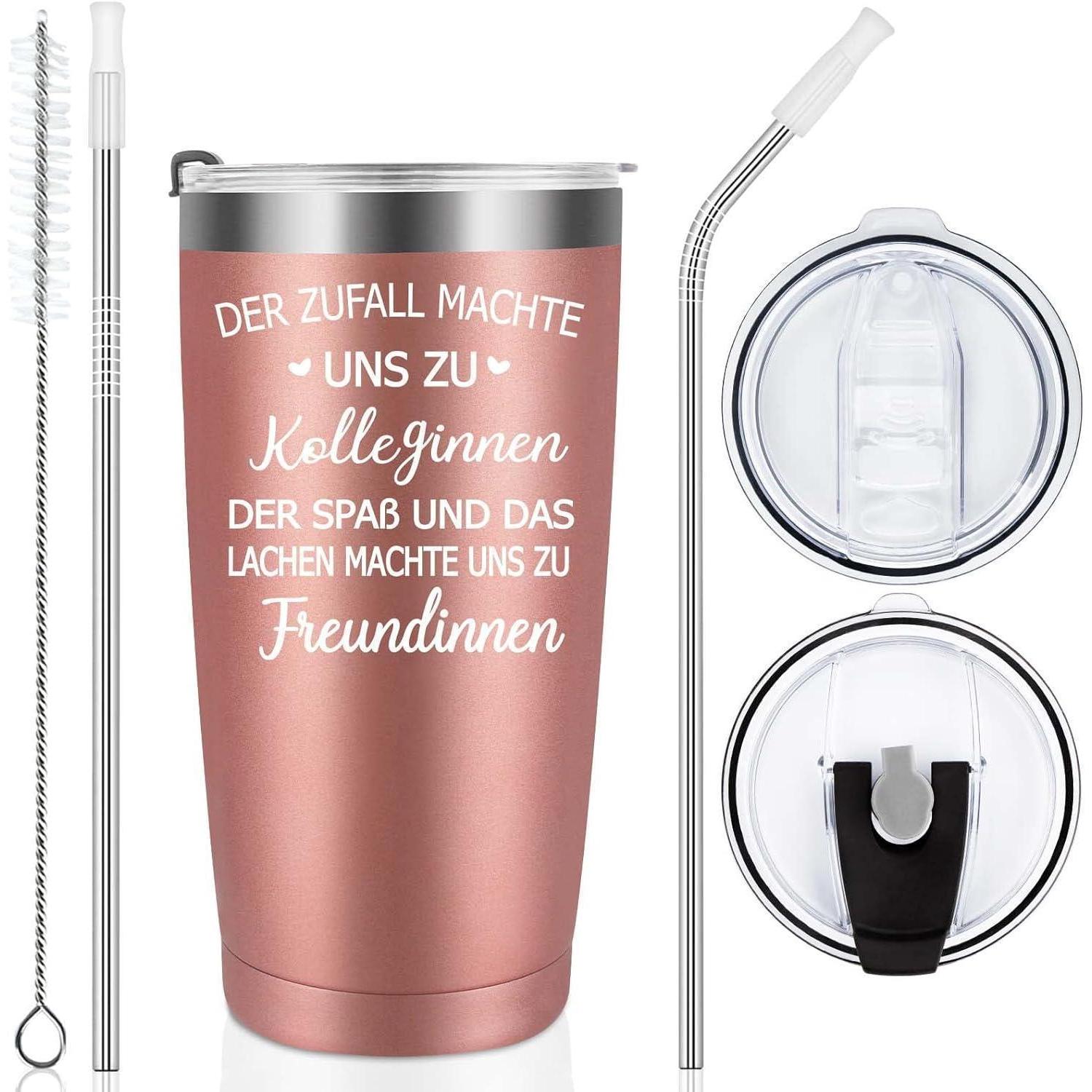 Thermosbecher 600ml Mit Deckel & Strohhalm, Geschenk Kollegin, Doppelwandig, Edelstahl