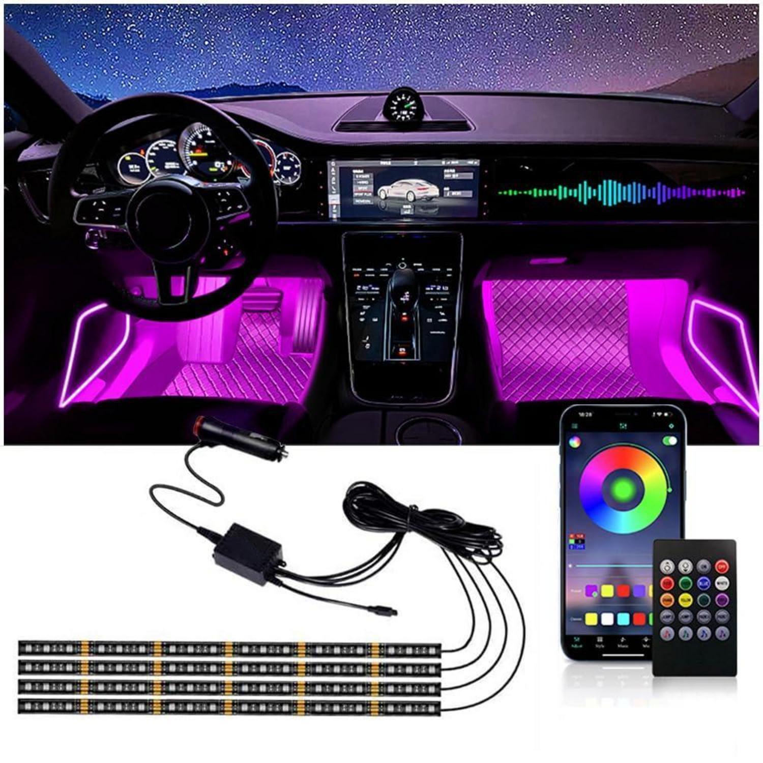 Led Innenbeleuchtung Auto 4x Streifen 72 Leds App & Fernbedienung 12v