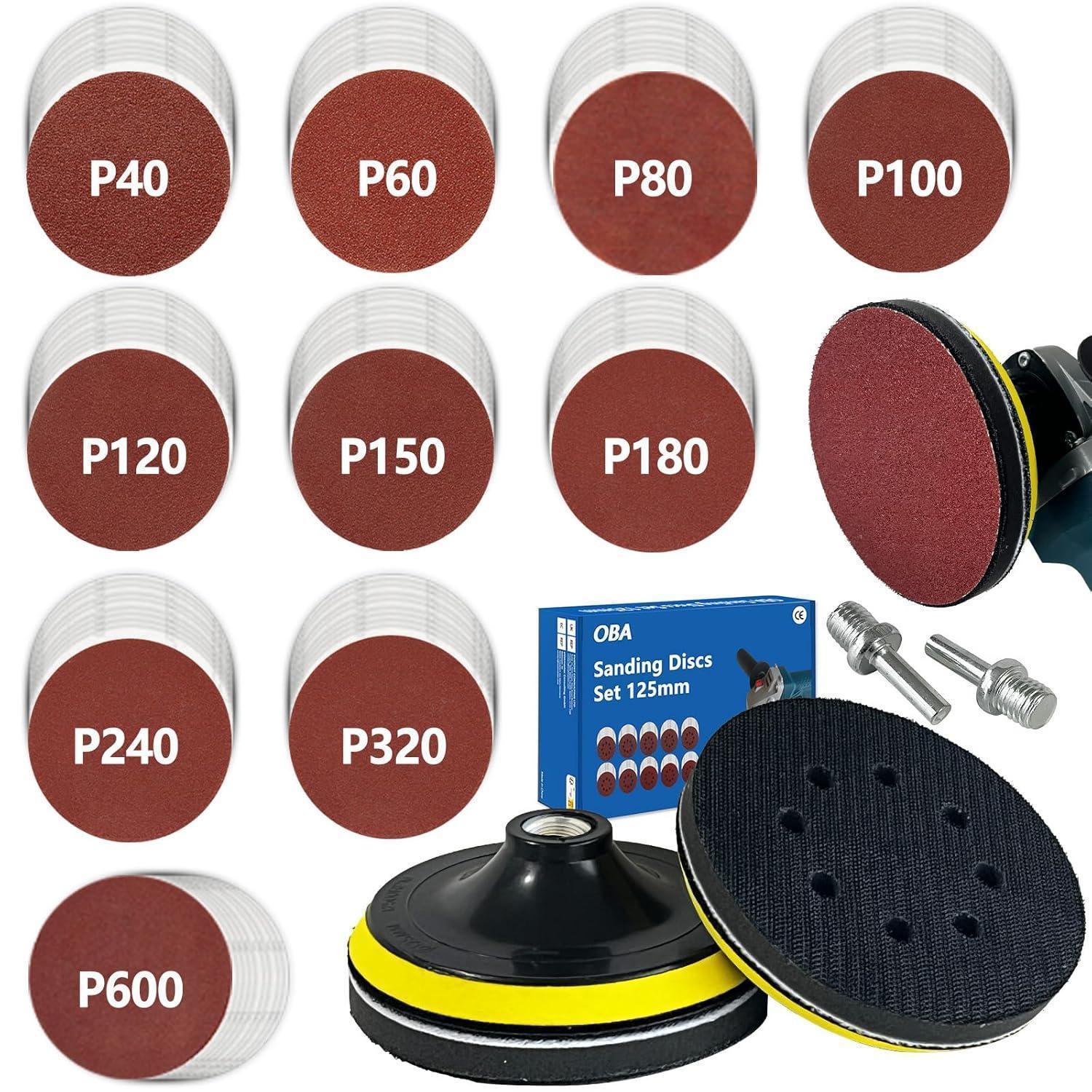 Schleifscheiben Set 125mm Klett Für Winkelschleifer & Bohrmaschine, 100 Stk. Körnungen P40-p600