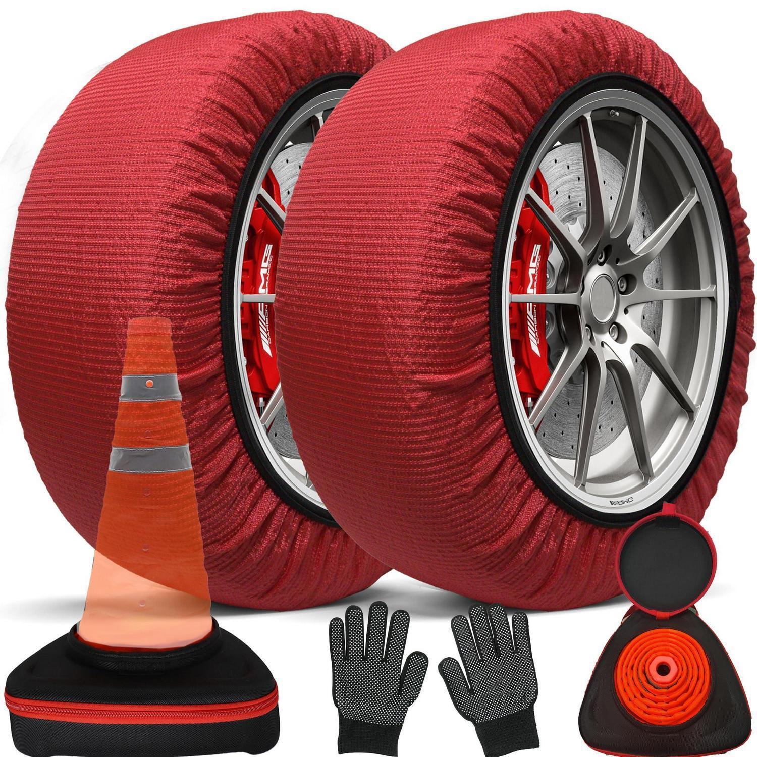 Schneeketten Textil Xx-l En 16662-1 Für Auto, Rutschfest, Einfach Montierbar, Set Mit 2 Ketten + Handschuhe & Warnkegel