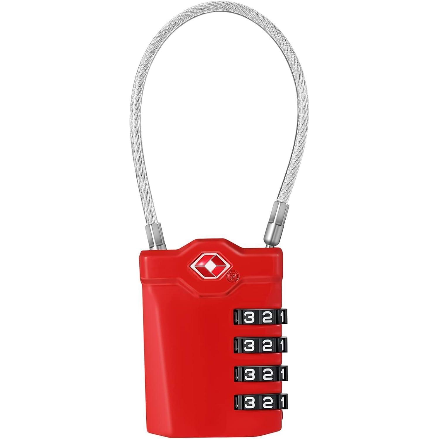 Tsa Zahlenschloss 4-stellig Mit Flexiblem Kabel, Rot