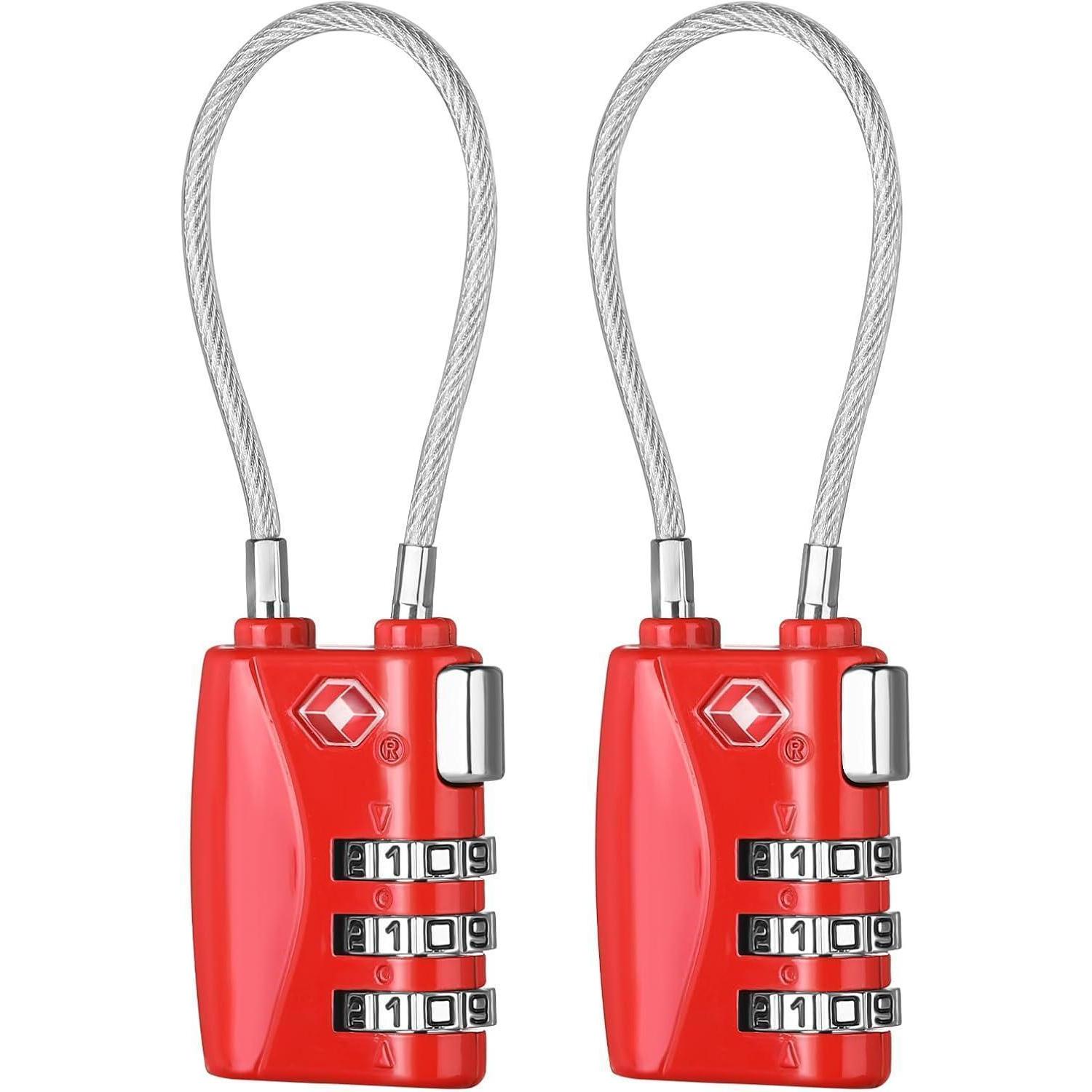 Tsa Zahlenschloss 3-stellig Mit Flexiblem Kabel, 2 Stück, Rot