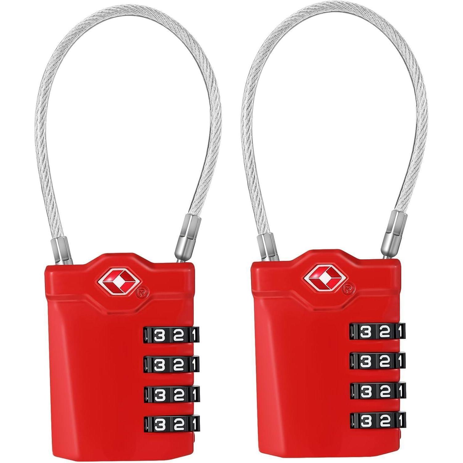 Tsa Zahlenschloss 4-stellig Mit Flexiblem Kabel, 2 Stück, Rot