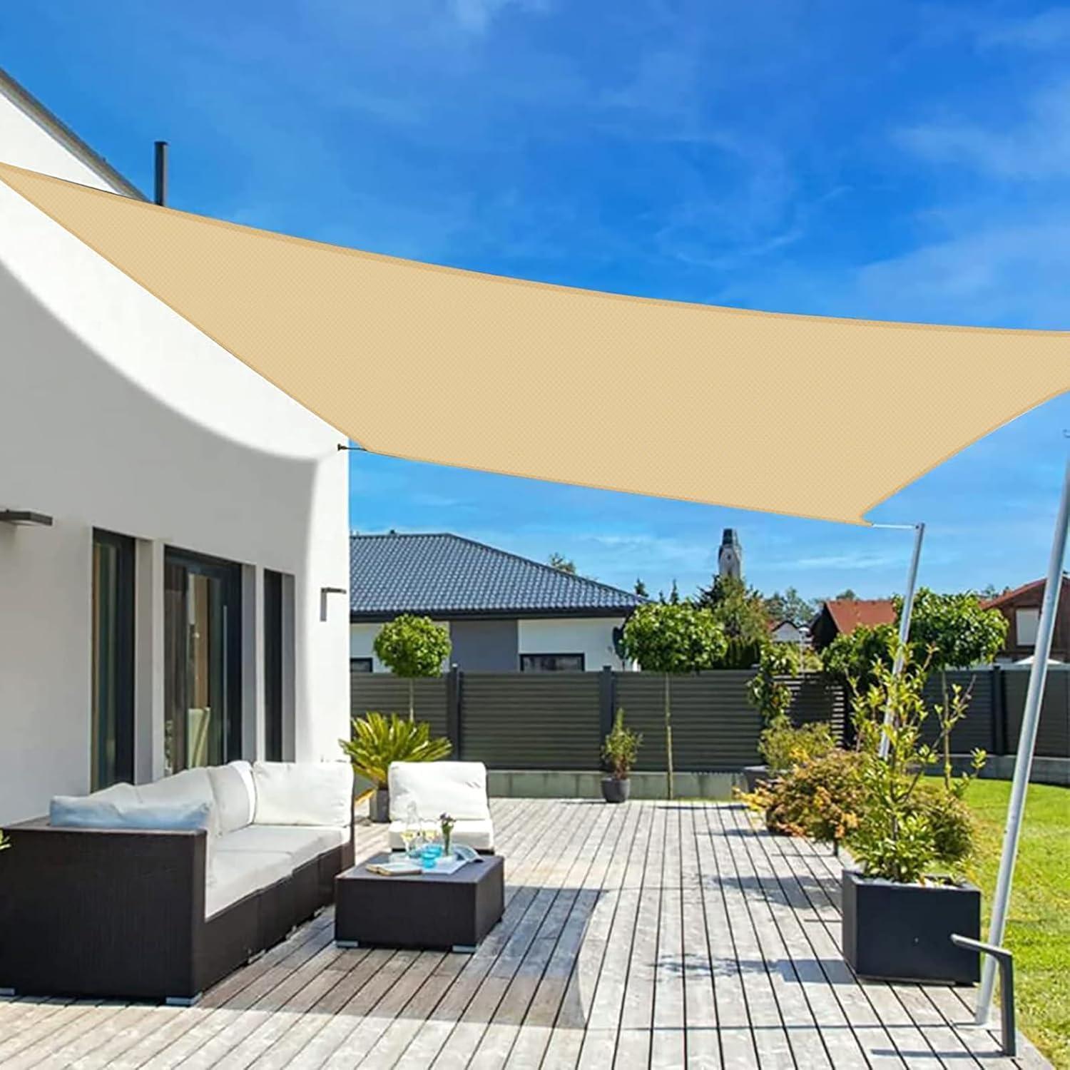 Sonnensegel 2x2m Wasserdicht Rechteckig Sandbeige 95% Uv-schutz Für Garten & Terrasse