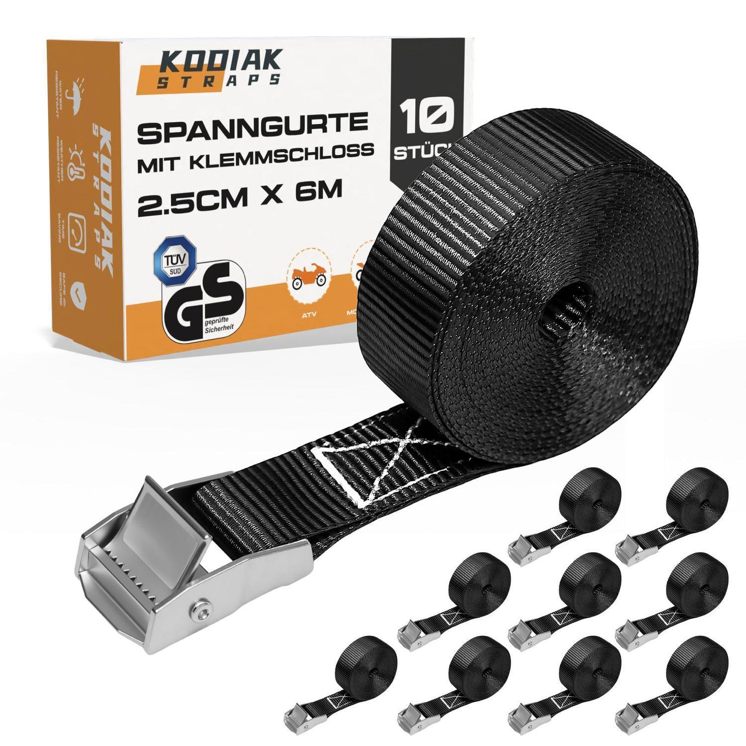 10er Pack Spanngurte 6m Mit Klemmschloss, 250kg, Tüv/gs Geprüft