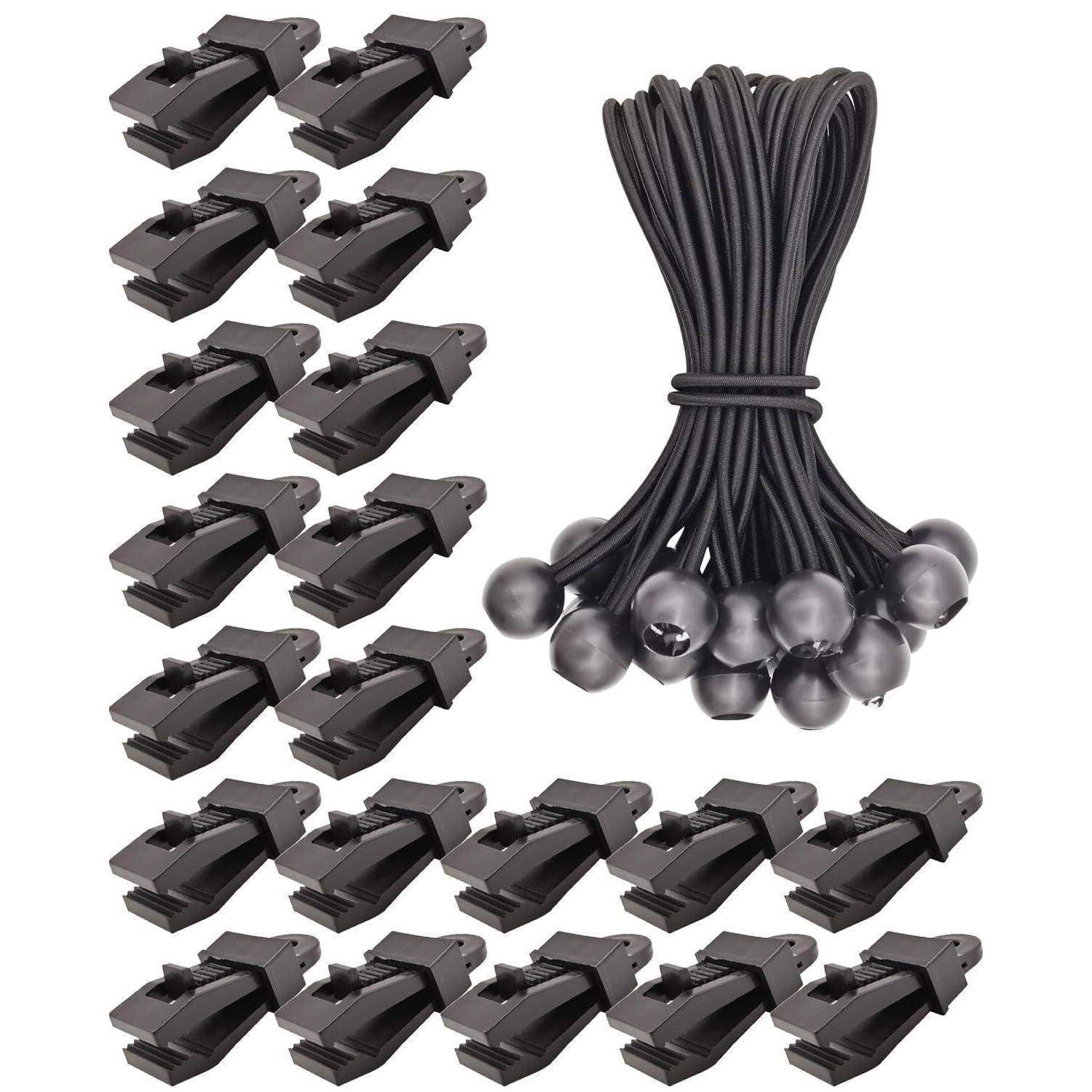 Planenclips Mit Spanngummis Mit Kugel, 20er Set, Schwarz