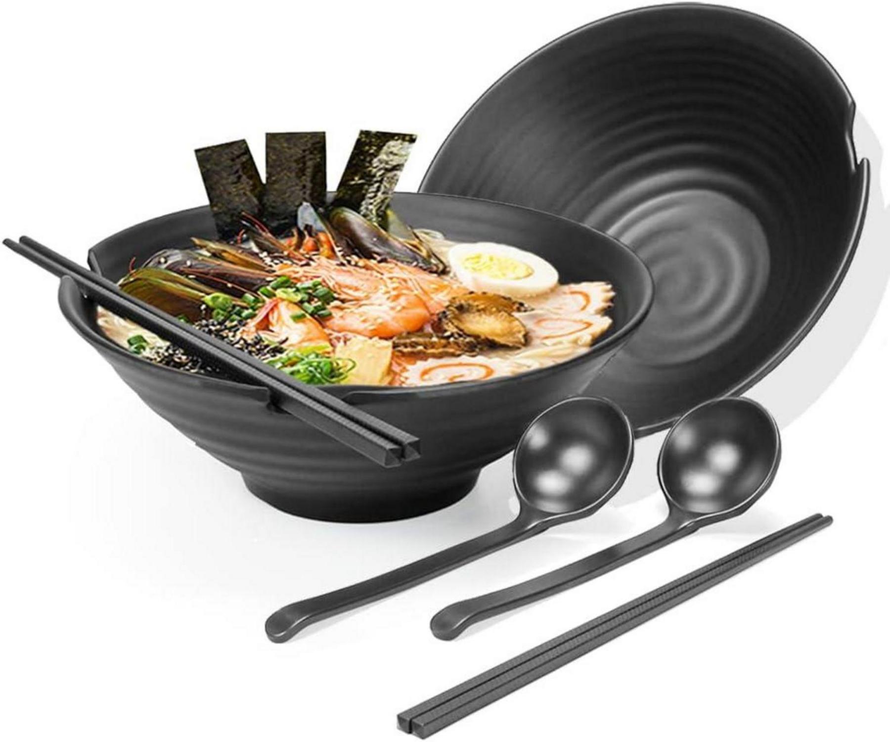 2er-set Ramen-schüsseln Mit Essstäbchen & Löffeln, 1100ml, Kunststoff, Spülmaschinenfest