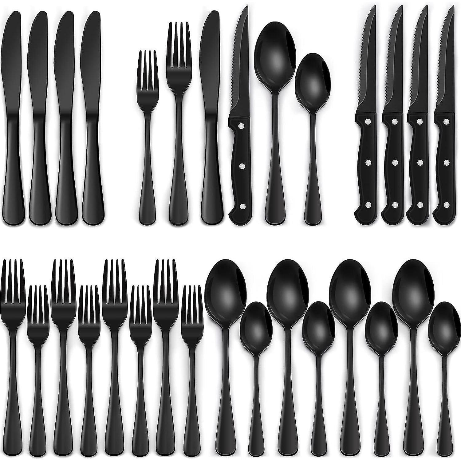 36-teiliges Besteckset Für 6 Personen, Edelstahl, Schwarz, Spülmaschinenfest