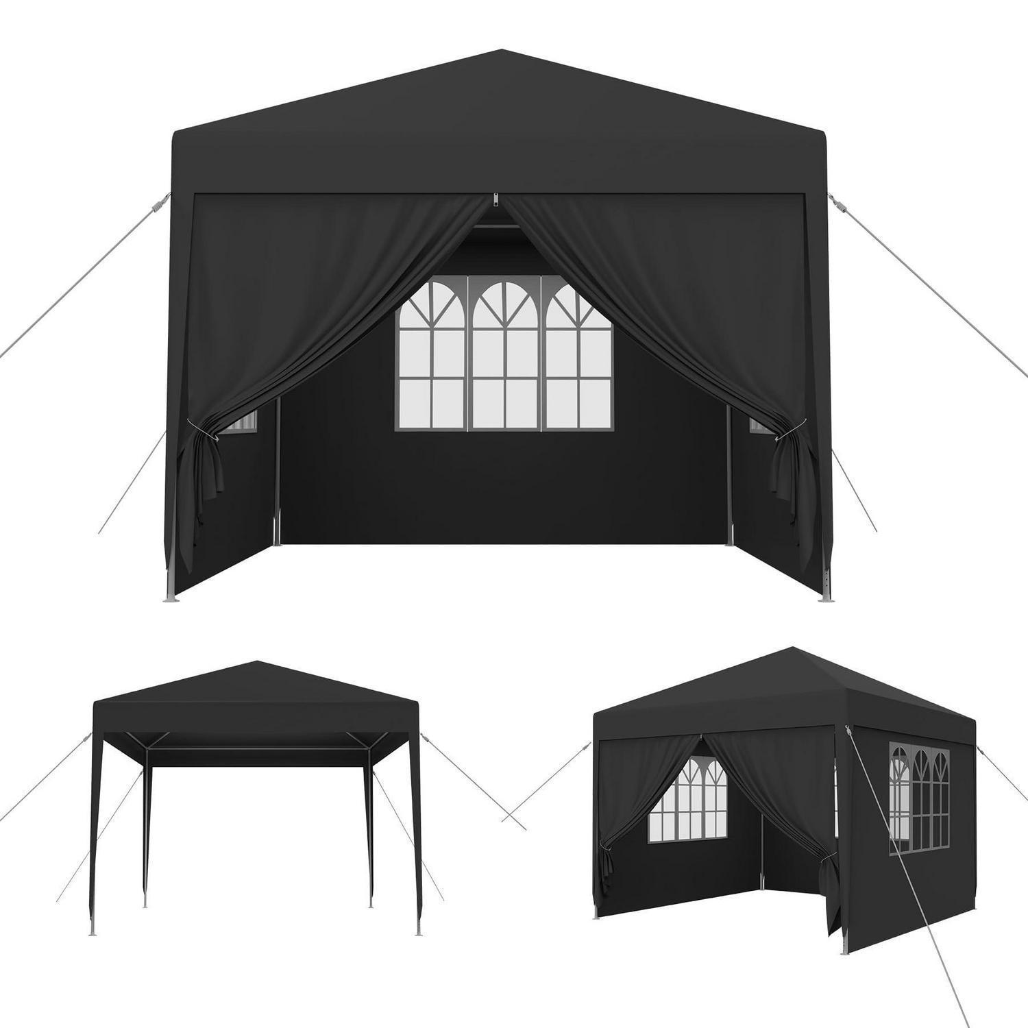3x3m Gartenpavillon Wasserdicht, Uv-schutz, Mit Seitenteilen Und Fenstern, Anthrazit
