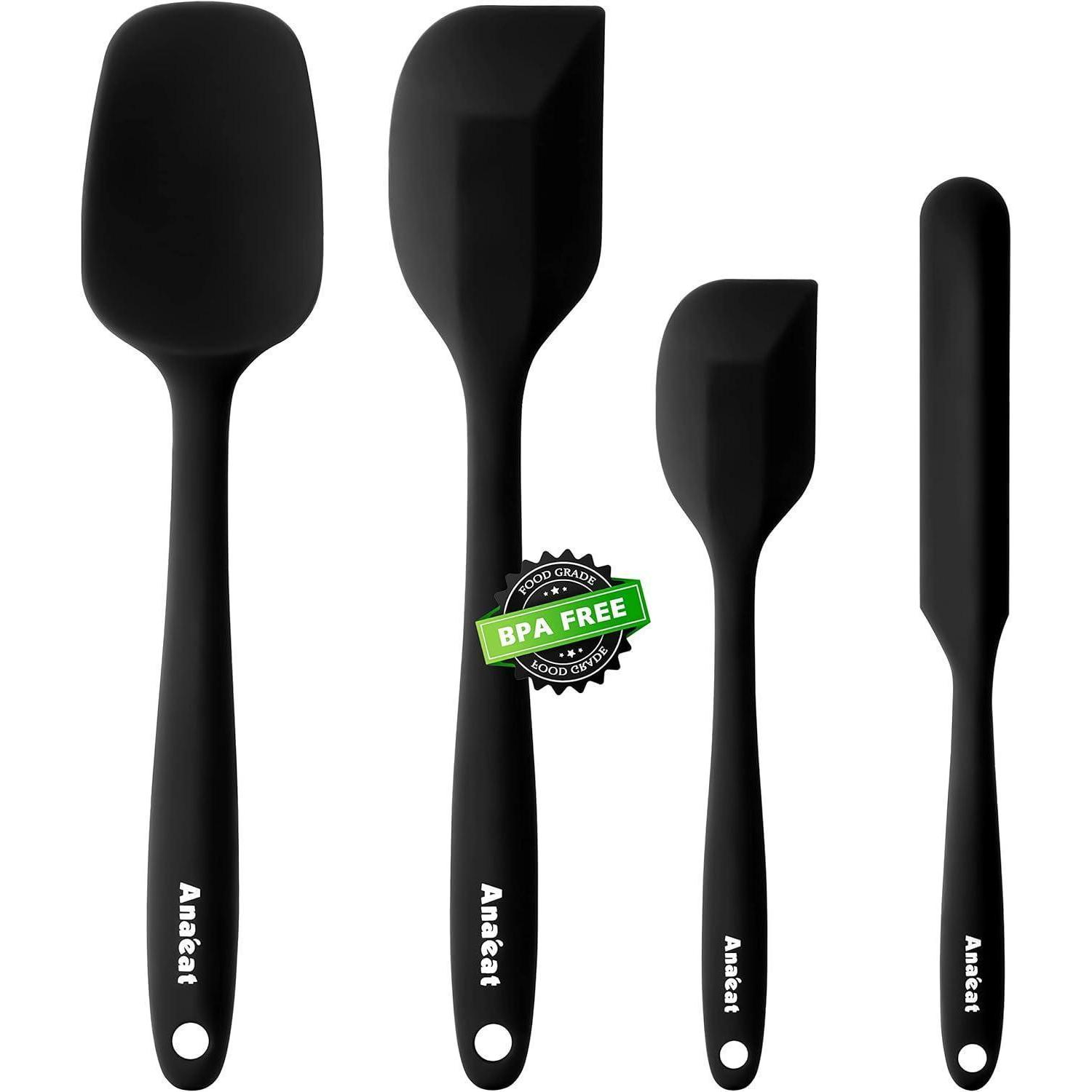 4er Set Silikonspatel, Nahtlos, Bpa-frei, Hitzebeständig, Schwarz