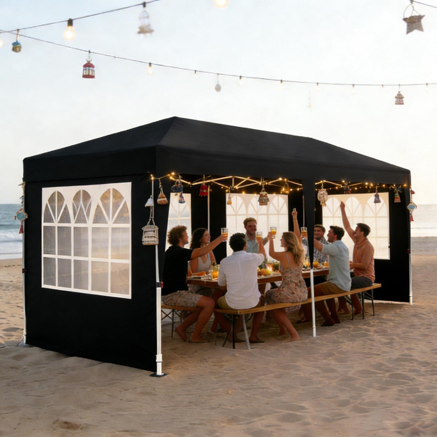 Faltpavillon 3x6m Wasserdicht, Uv-schutz, Höhenverstellbar, Mit 6 Seitenwänden