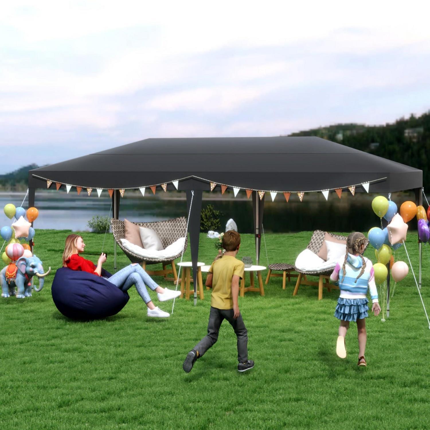 Faltpavillon 3x6m Wasserdicht Uv-schutz Höhenverstellbar Schwarz