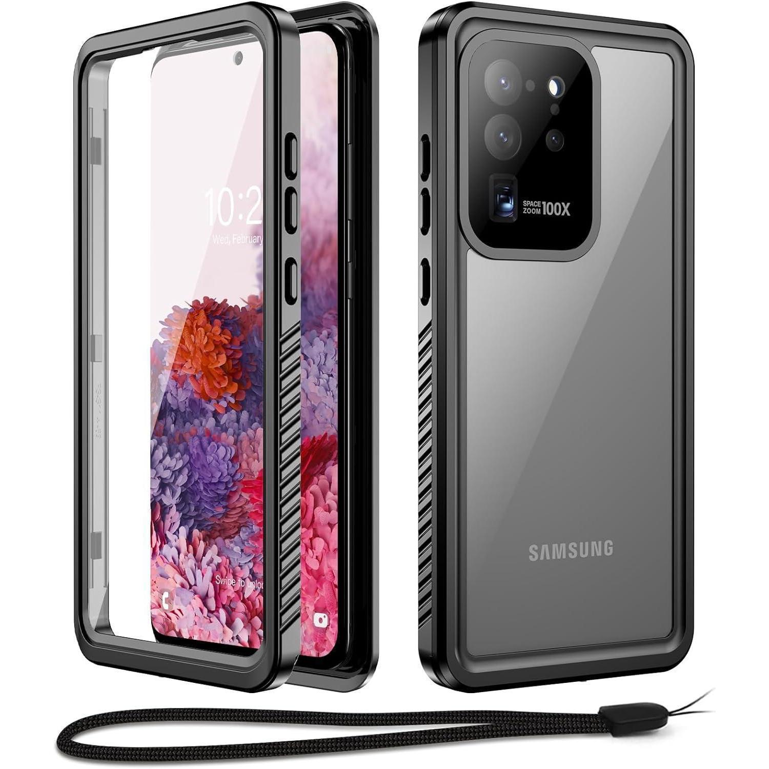 Wasserdichte Hülle Für Samsung Galaxy S20 Ultra (6,9 Zoll) Ip68, 360° Schutz, Stoßfest, Schwarz