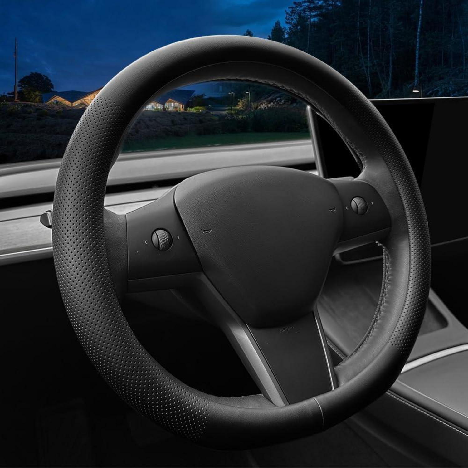 Lenkradabdeckung Nappaleder Für Tesla Model 3 / Y Schwarz, Rutschfest, Atmungsaktiv