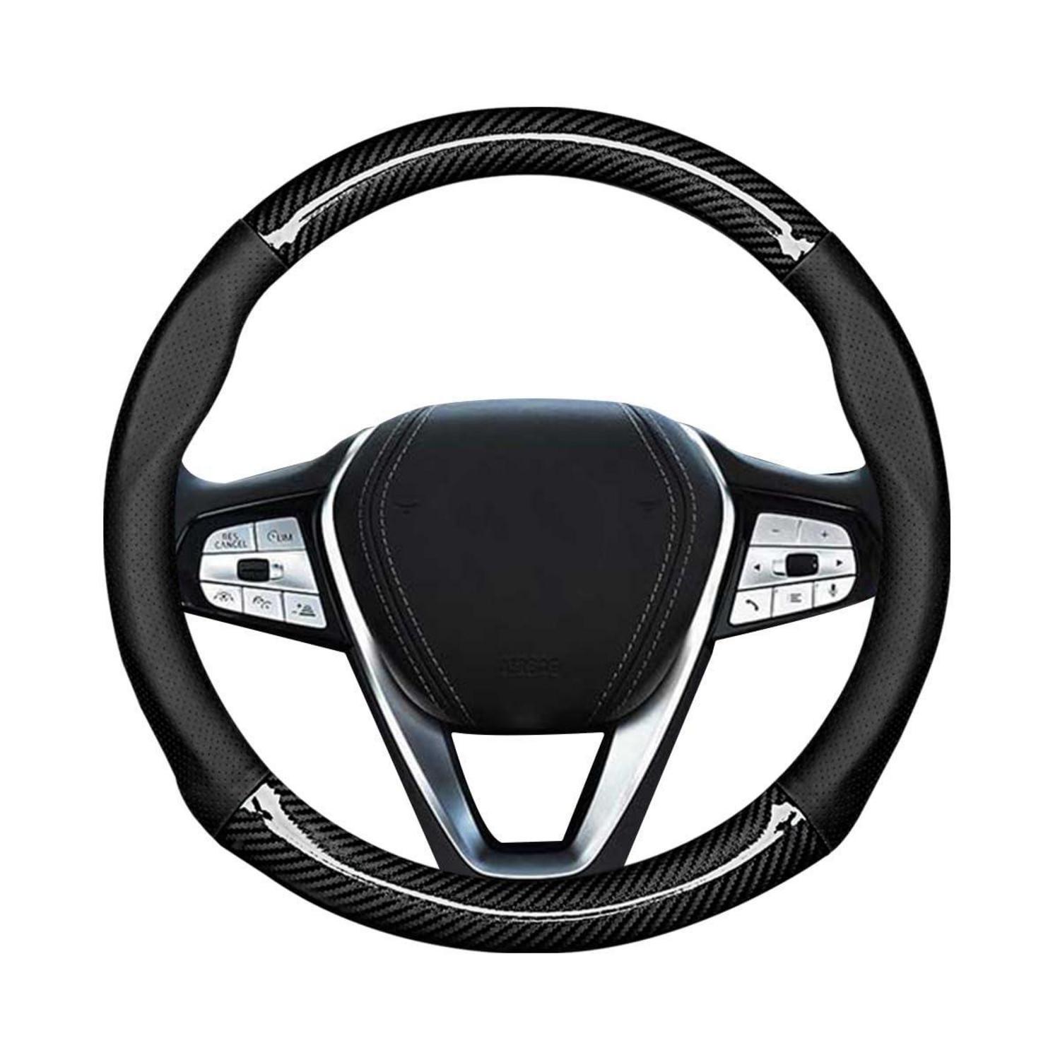Lenkradbezug Auto Mikrofaser Leder Sport Anti Rutsch Universal 38cm Schwarz