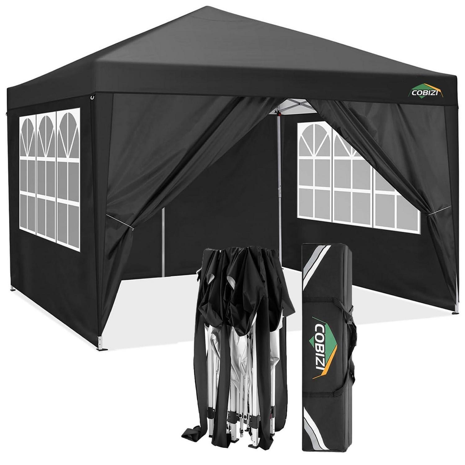 Faltpavillon 3x3m Wasserdicht Robust Mit 4 Seitenwänden Schwarz