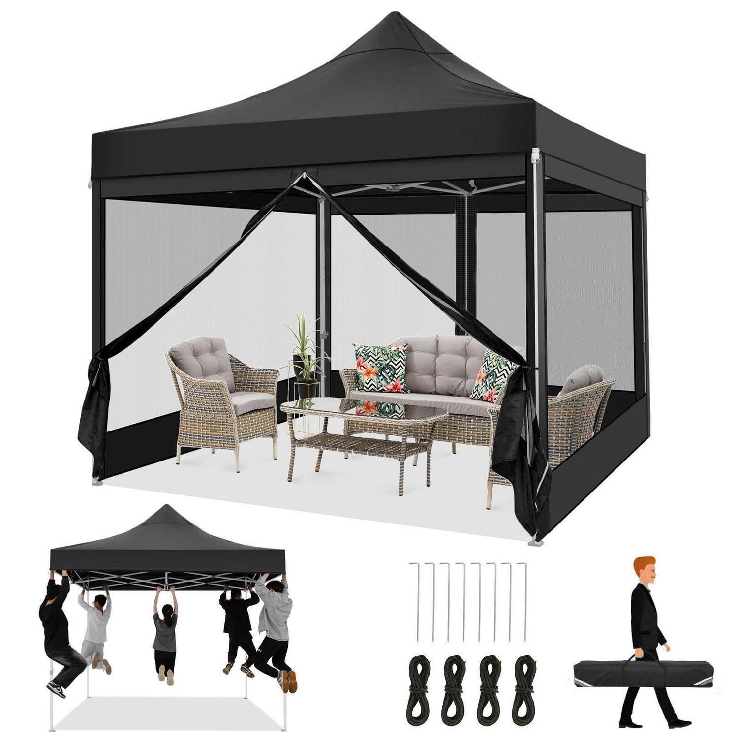 Faltpavillon 3x3m Wasserdicht Mit Moskitonetz, Robust, Höhenverstellbar, Schwarz
