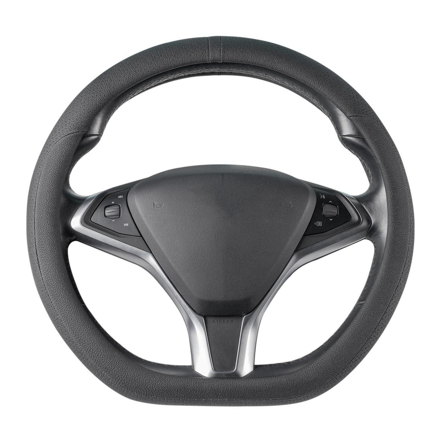 Lenkradbezug D-form Mikrofaser Leder Schwarz M 37-38cm Anti-rutsch