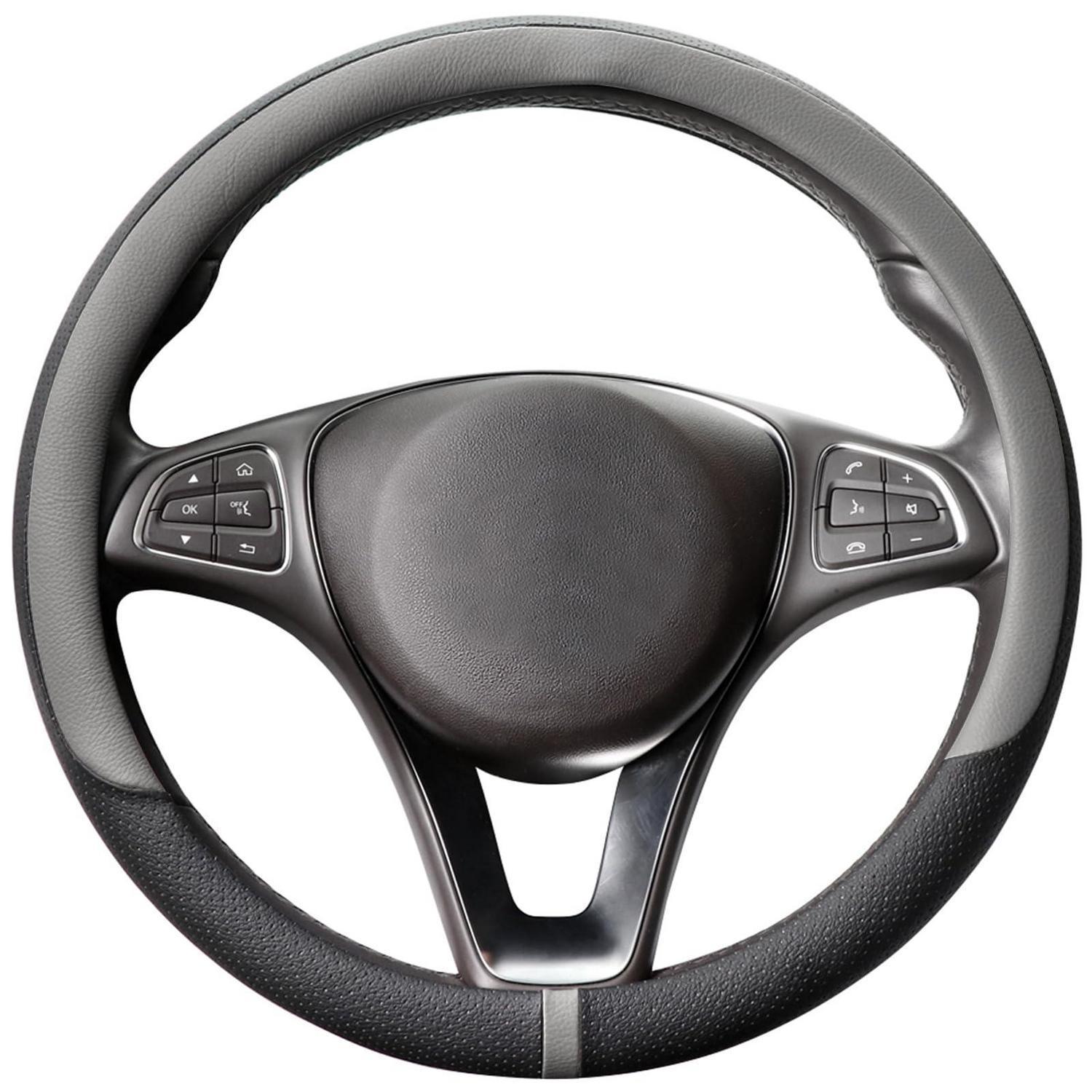 Lenkradbezug Auto Mikrofaser Leder 37-38cm Grau Schwarz Rund Anti-rutsch
