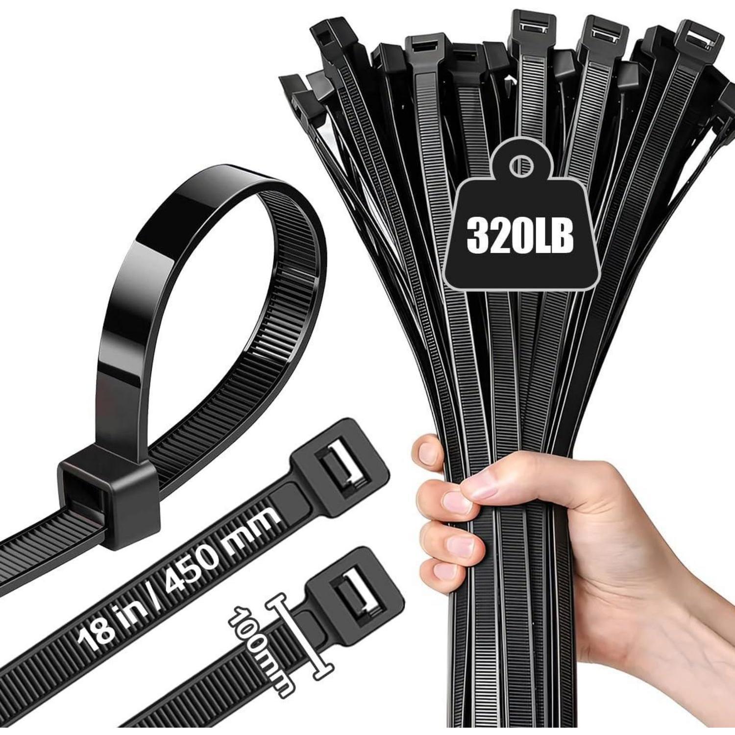 100 Stück Kabelbinder 450mm X 10mm, Uv-beständig, 100kg Zugfestigkeit, Schwarz