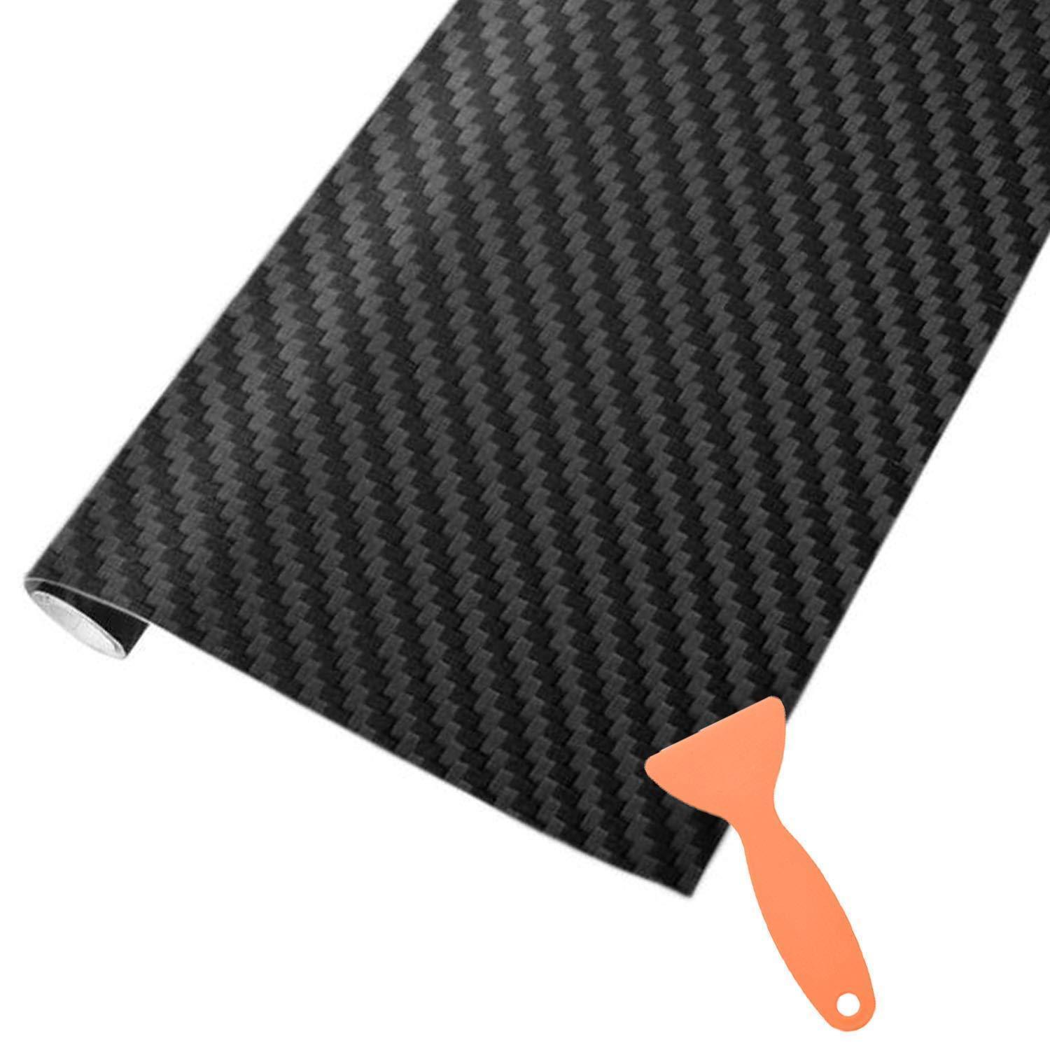 Carbon Autofolie Matt Schwarz 1500x300mm Mit Schaber, Blasenfrei, 3d Vinyl Folie