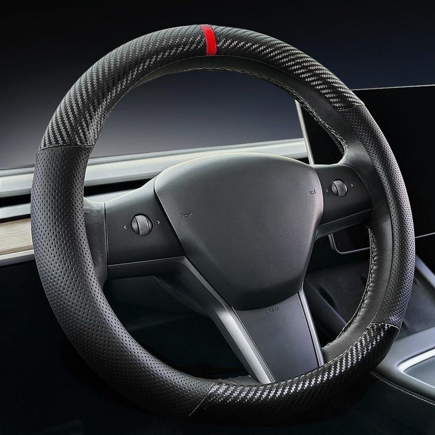 Lenkradabdeckung Carbon Leder Für Tesla Model 3/y Schwarz Rutschfest