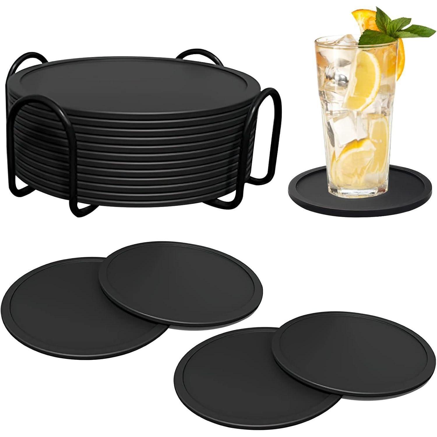 12er Set Silikon Untersetzer Mit Halter, Dunkelgrau, Rutschfest & Waschbar