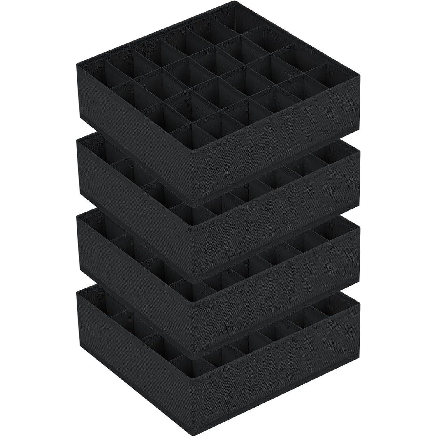 Schubladen Organizer 4er Set Mit 24 Fächern, Faltbar, Für Socken, Krawatten, Gürtel, Schwarz